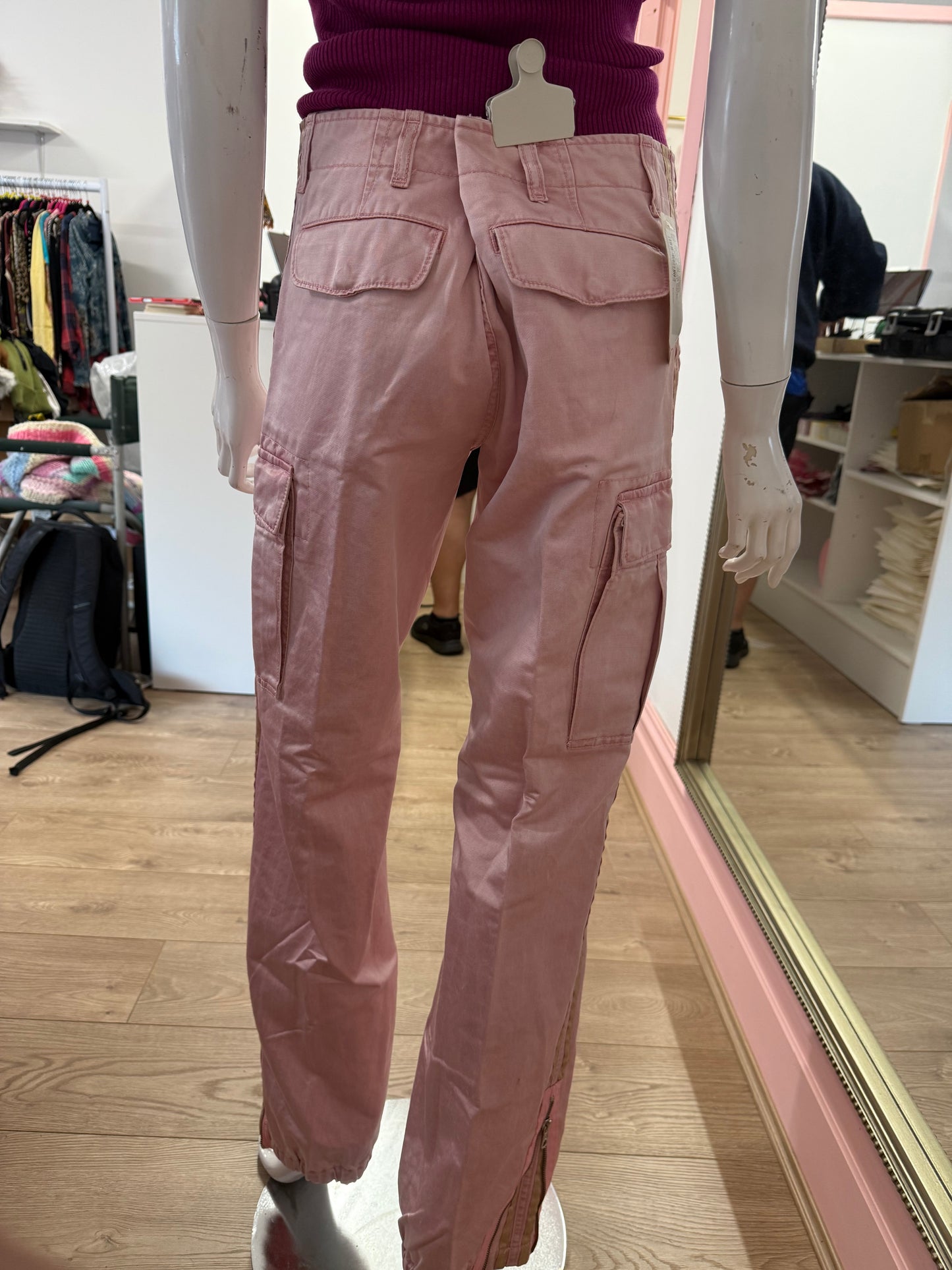 304 pink satin cargo pants