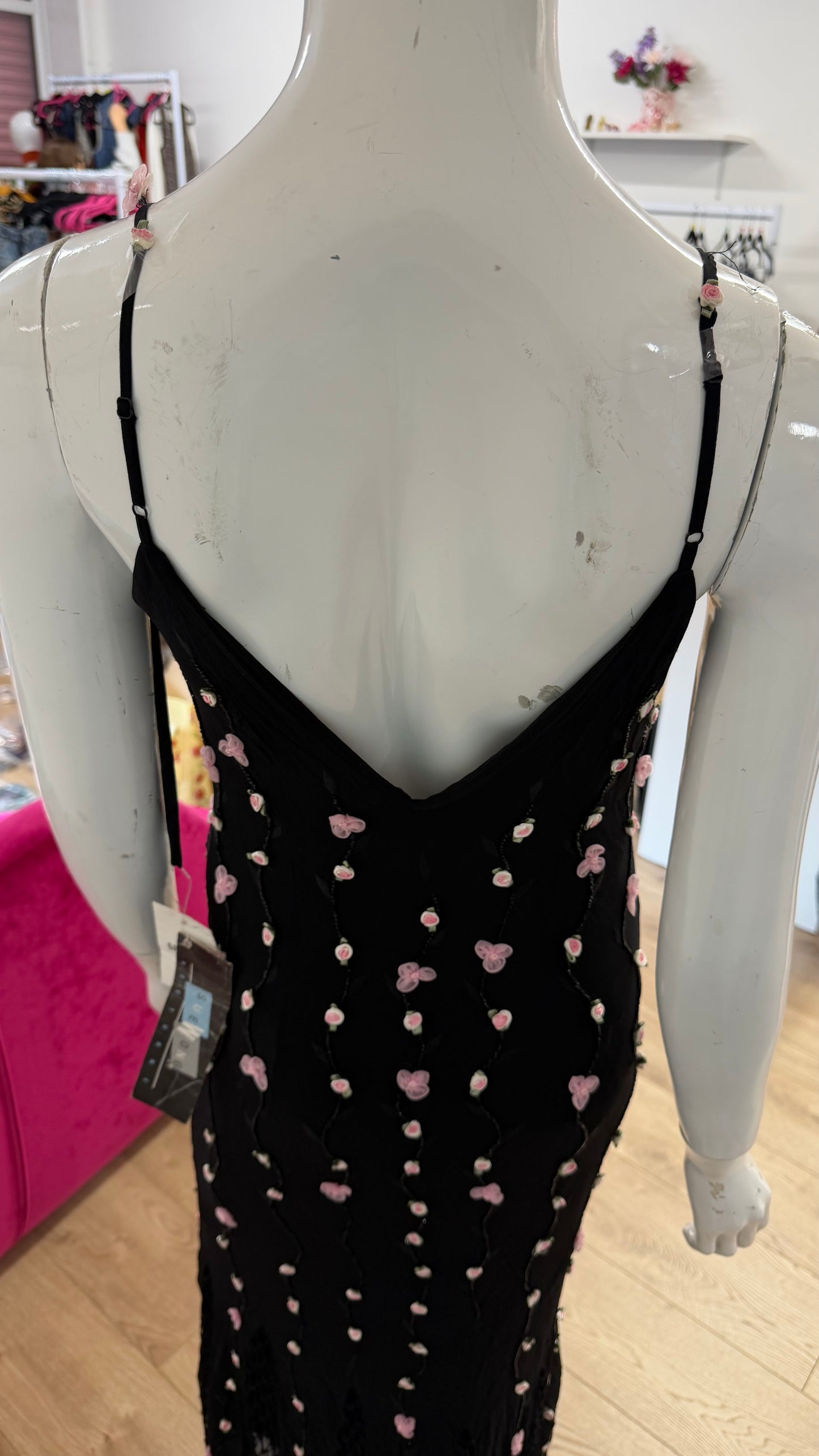 219 Black maxi dress with rose detailing