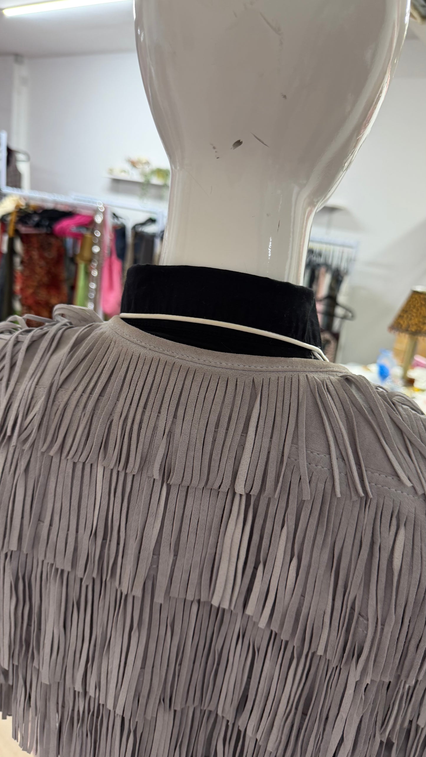 279 Mint Velvet Grey suede fringed jacket