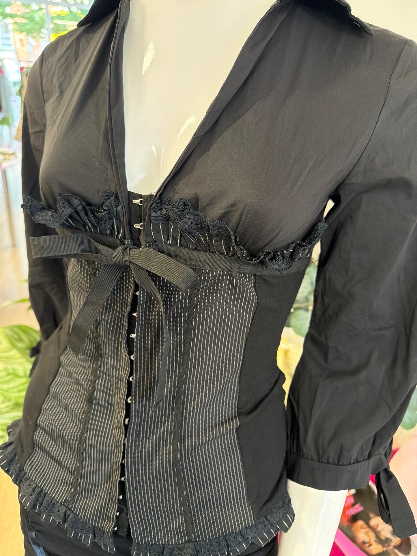 395 Black corset style pin stripe top