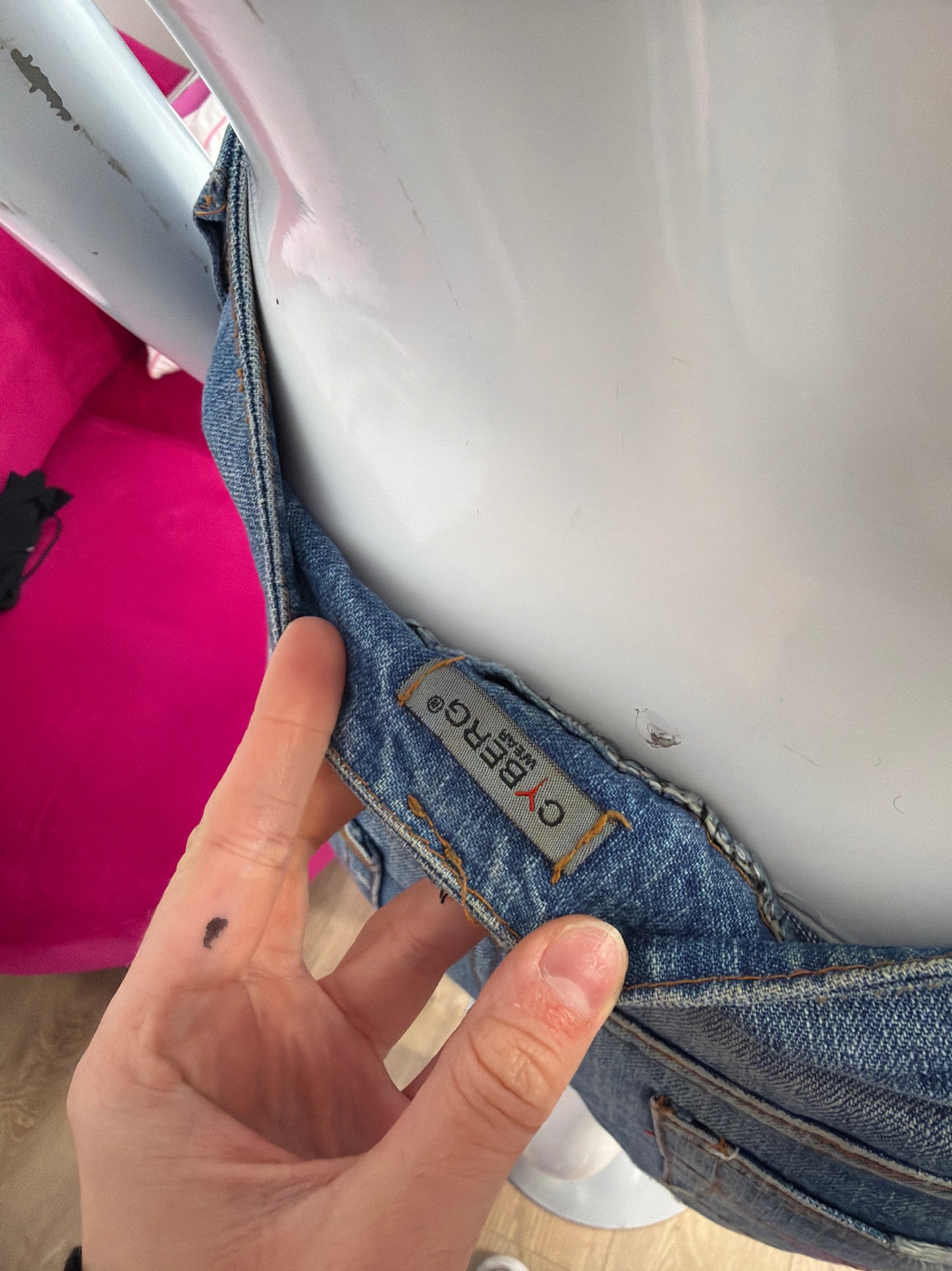 532 Denim mini skirt with diamantés on