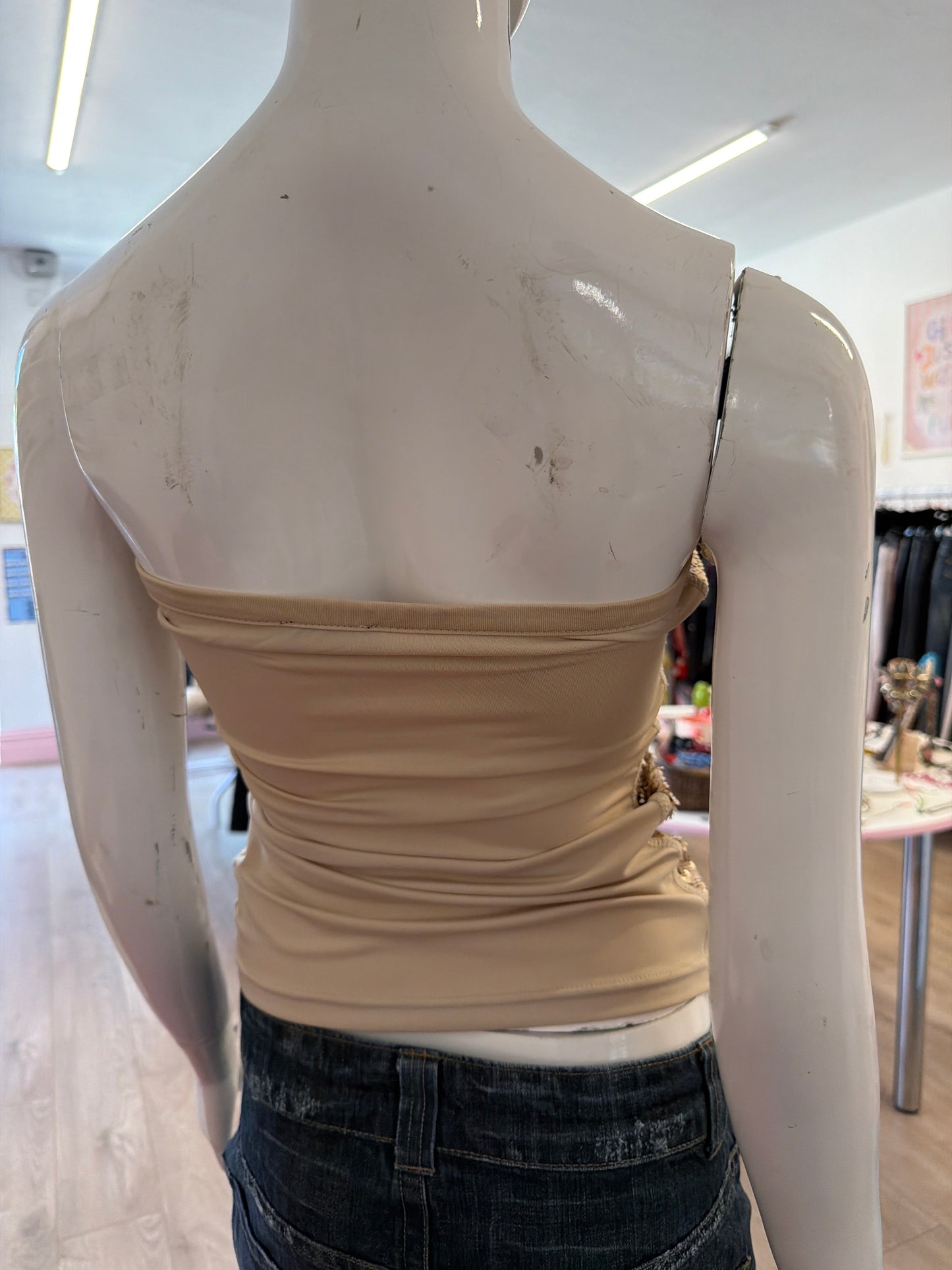 562 Gold strapless sequin top
