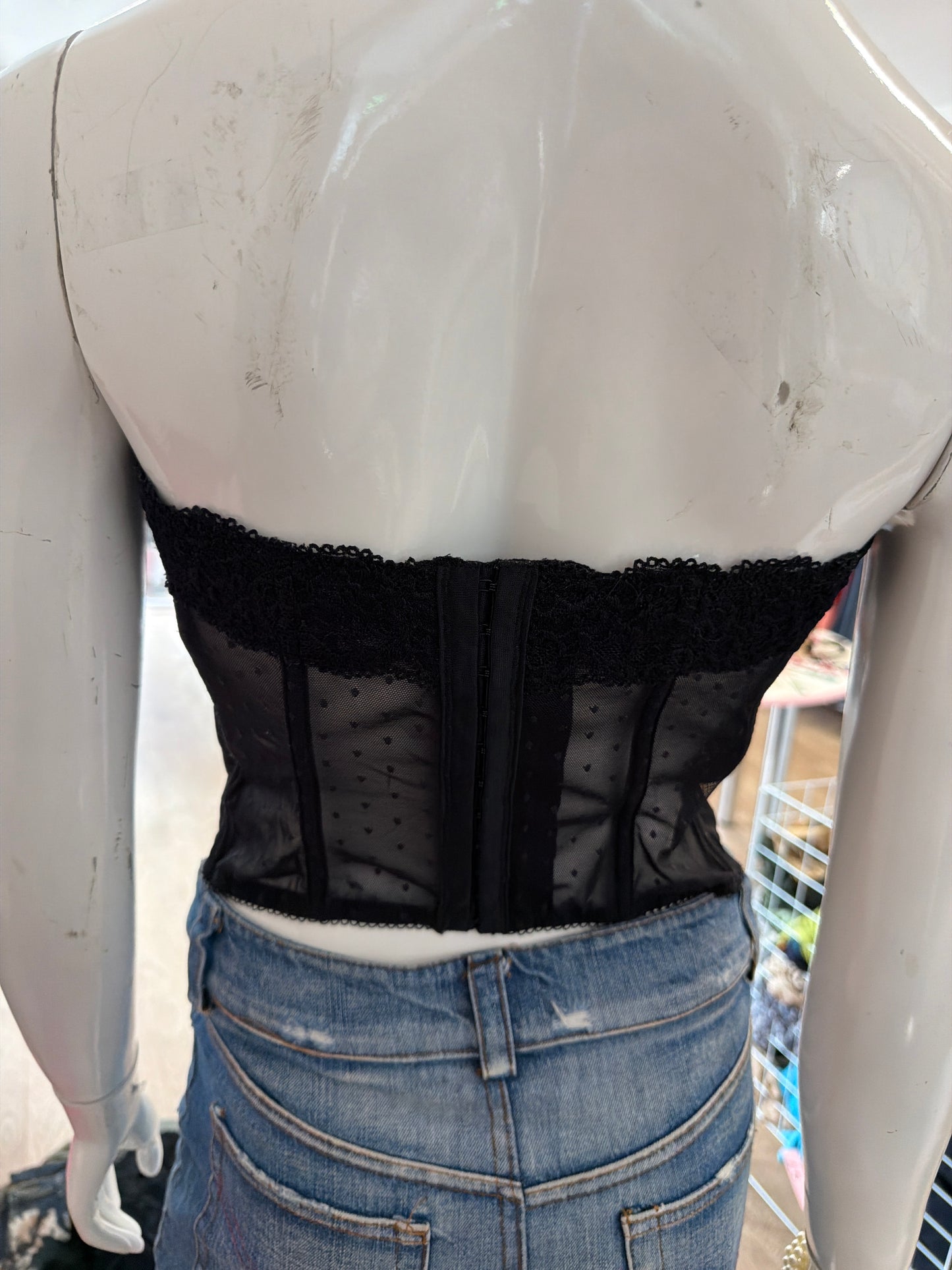 527 Black corset top with red lace