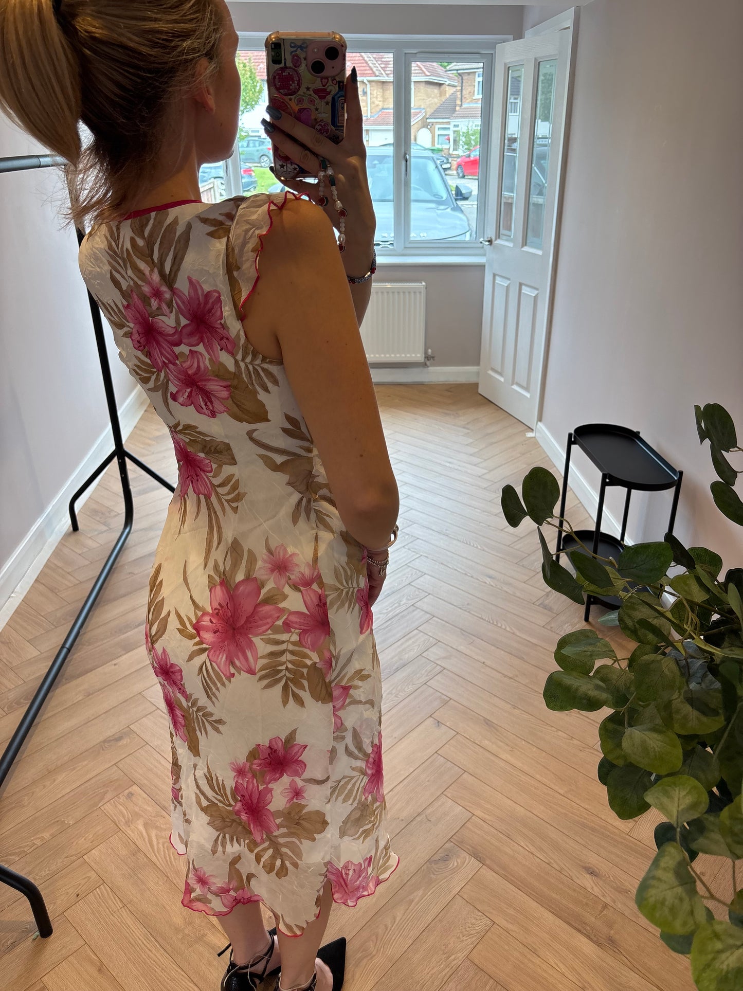 White and pink floral dress
