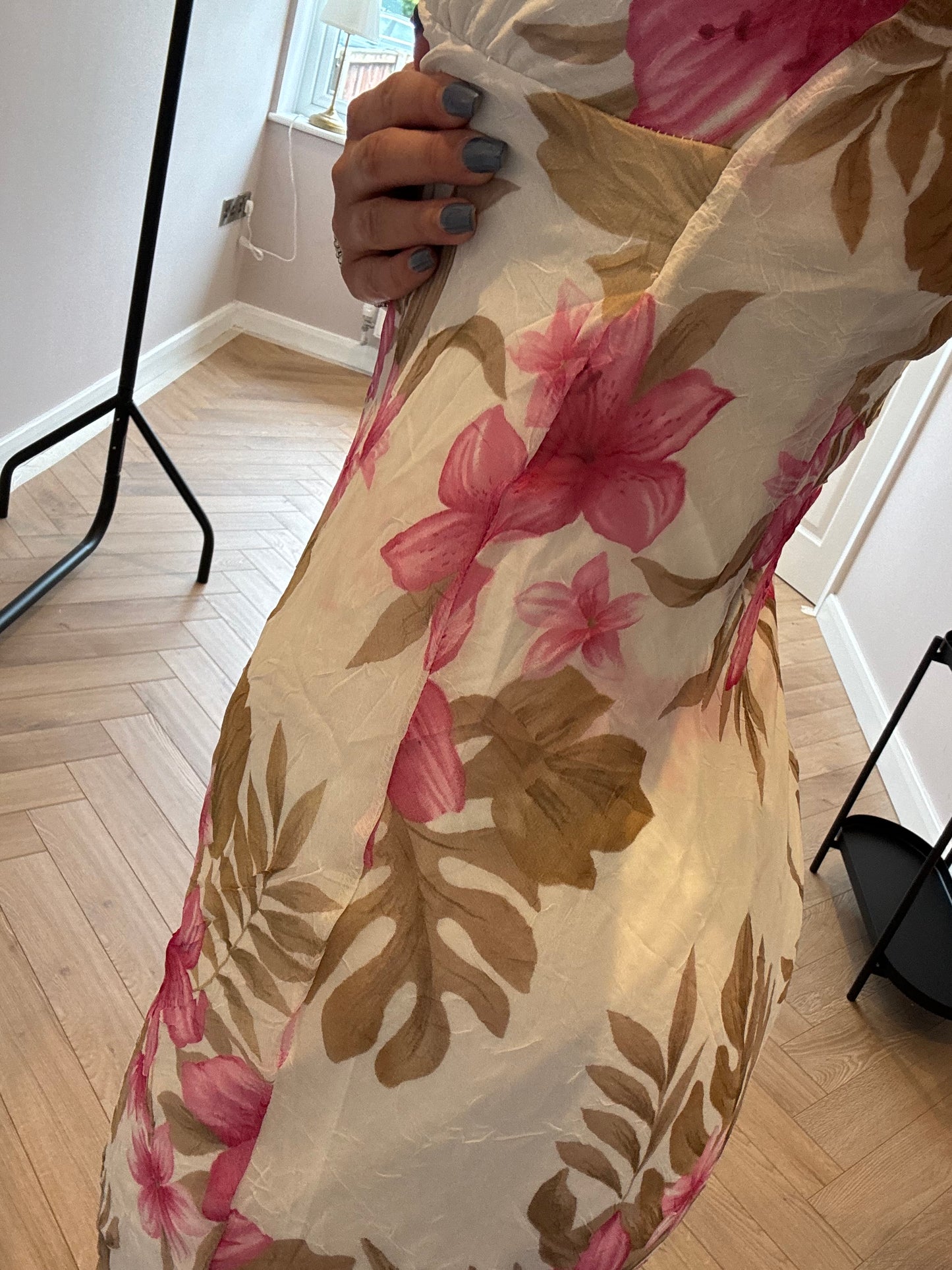 White and pink floral dress