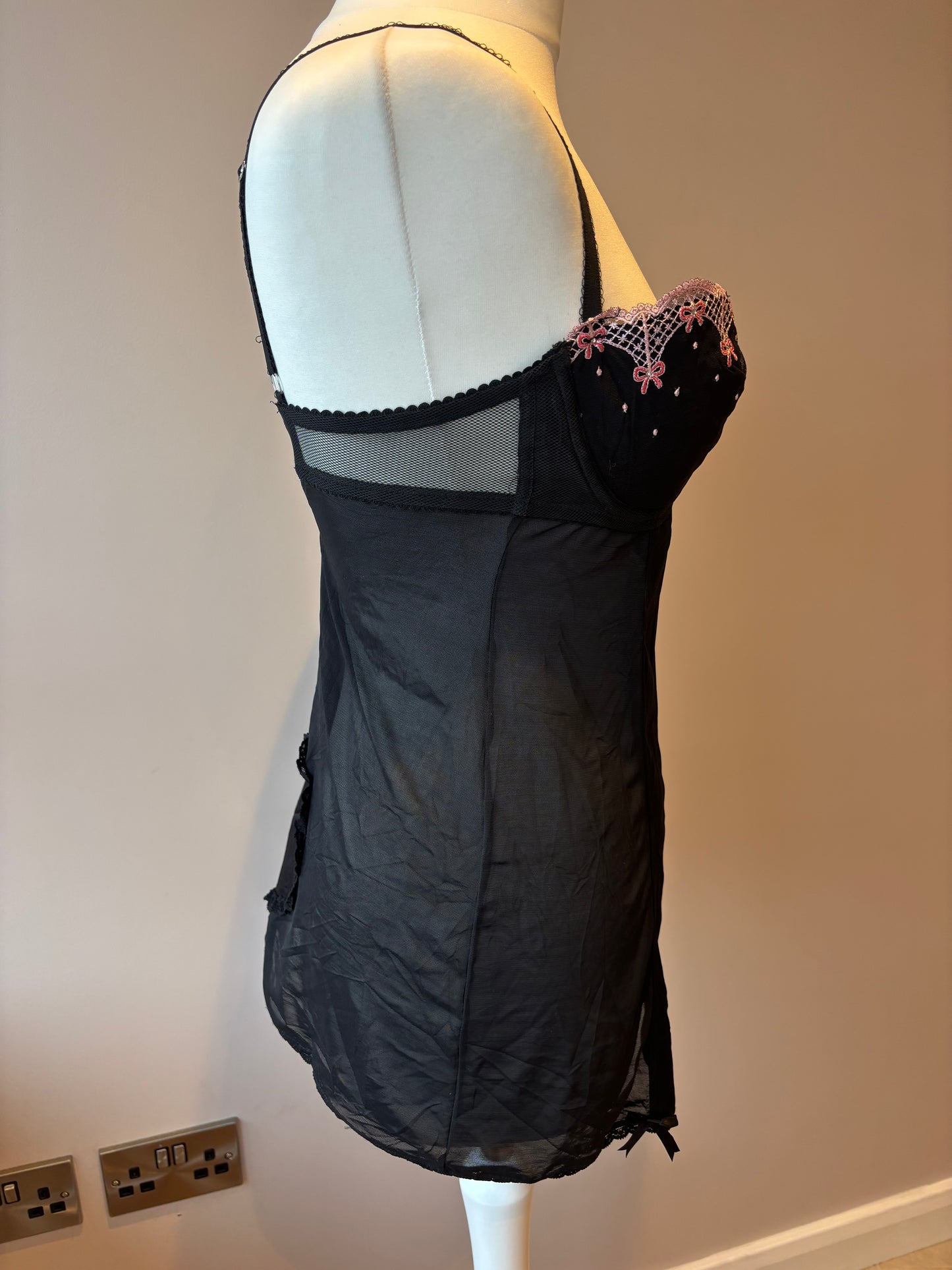 Black and pink bow babydoll top
