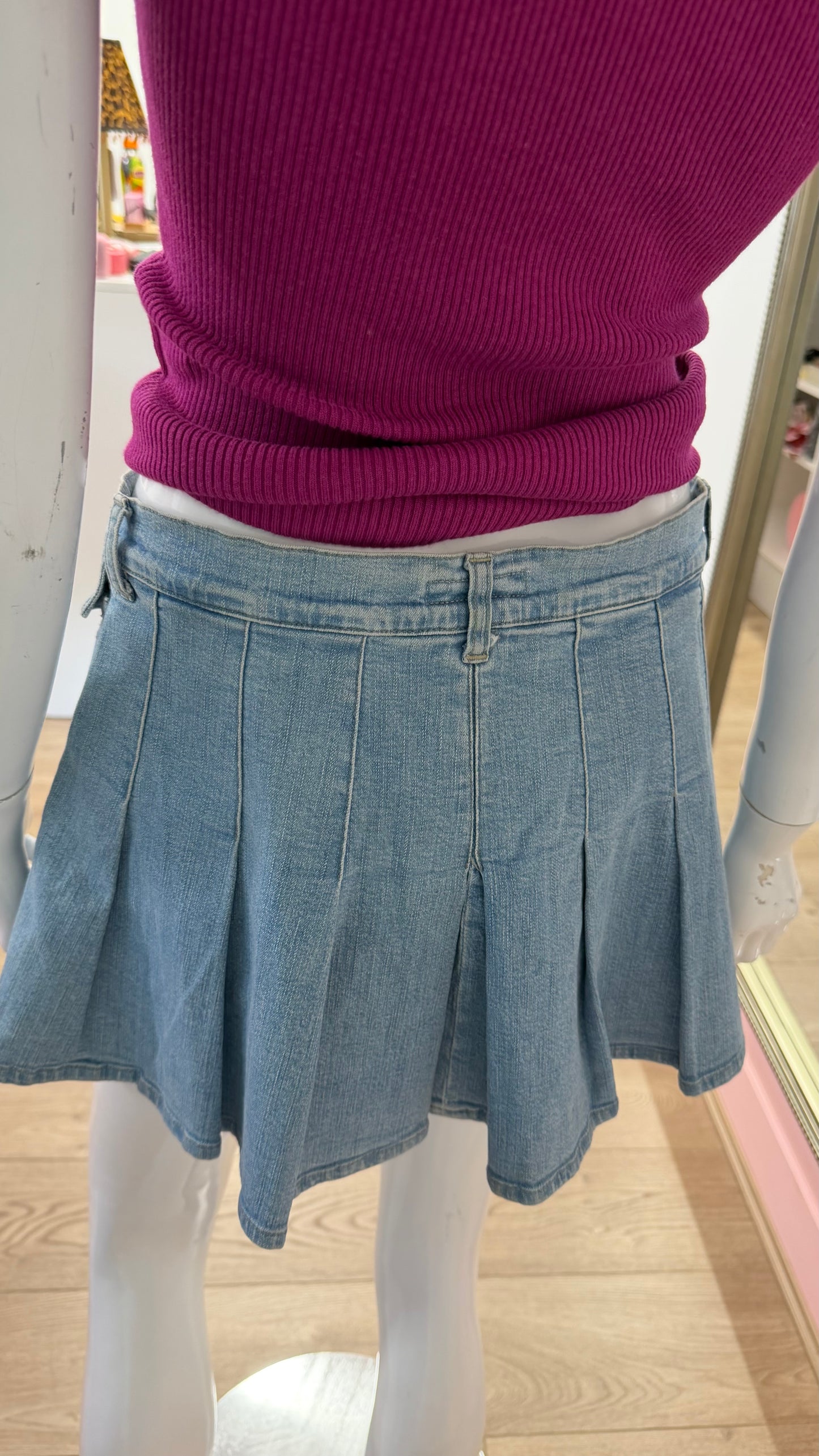 197 denim pleated mini skirt
