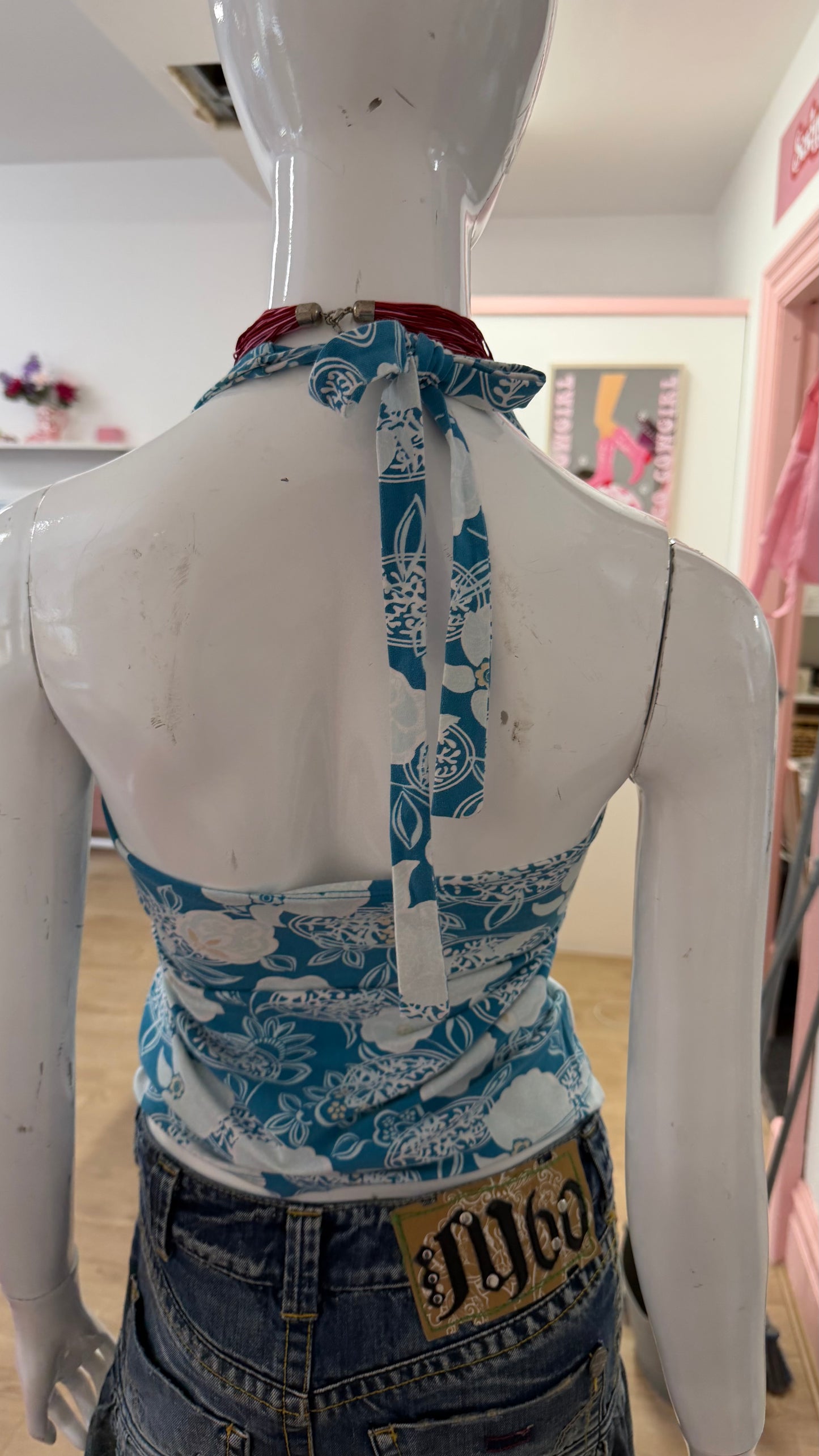 60 blue halter neck top