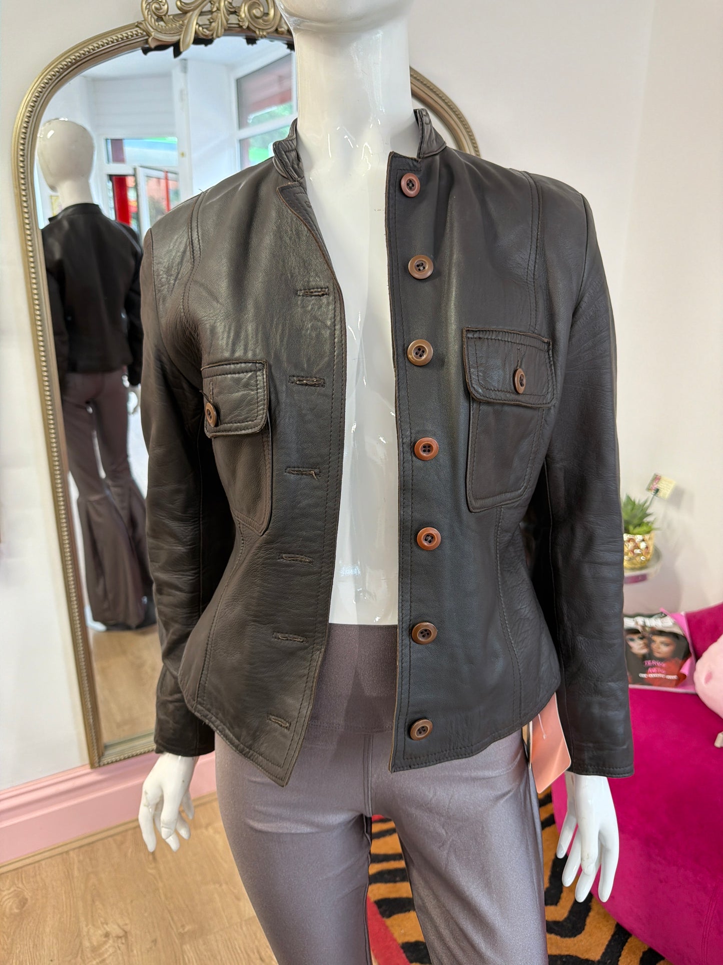 597 Brown soft leather jacket size Small