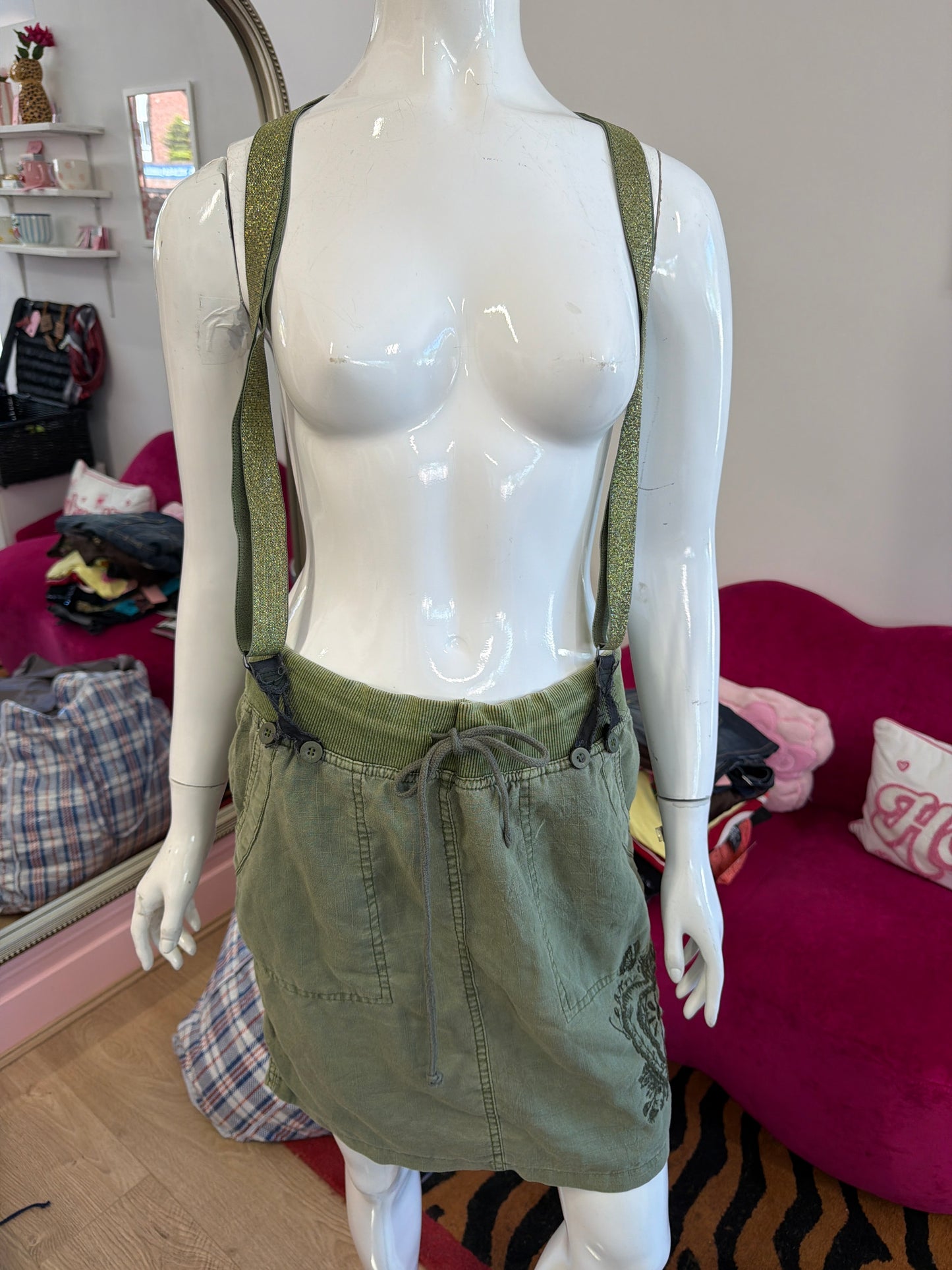 630 Desigual khaki skirt dungarees Size 8