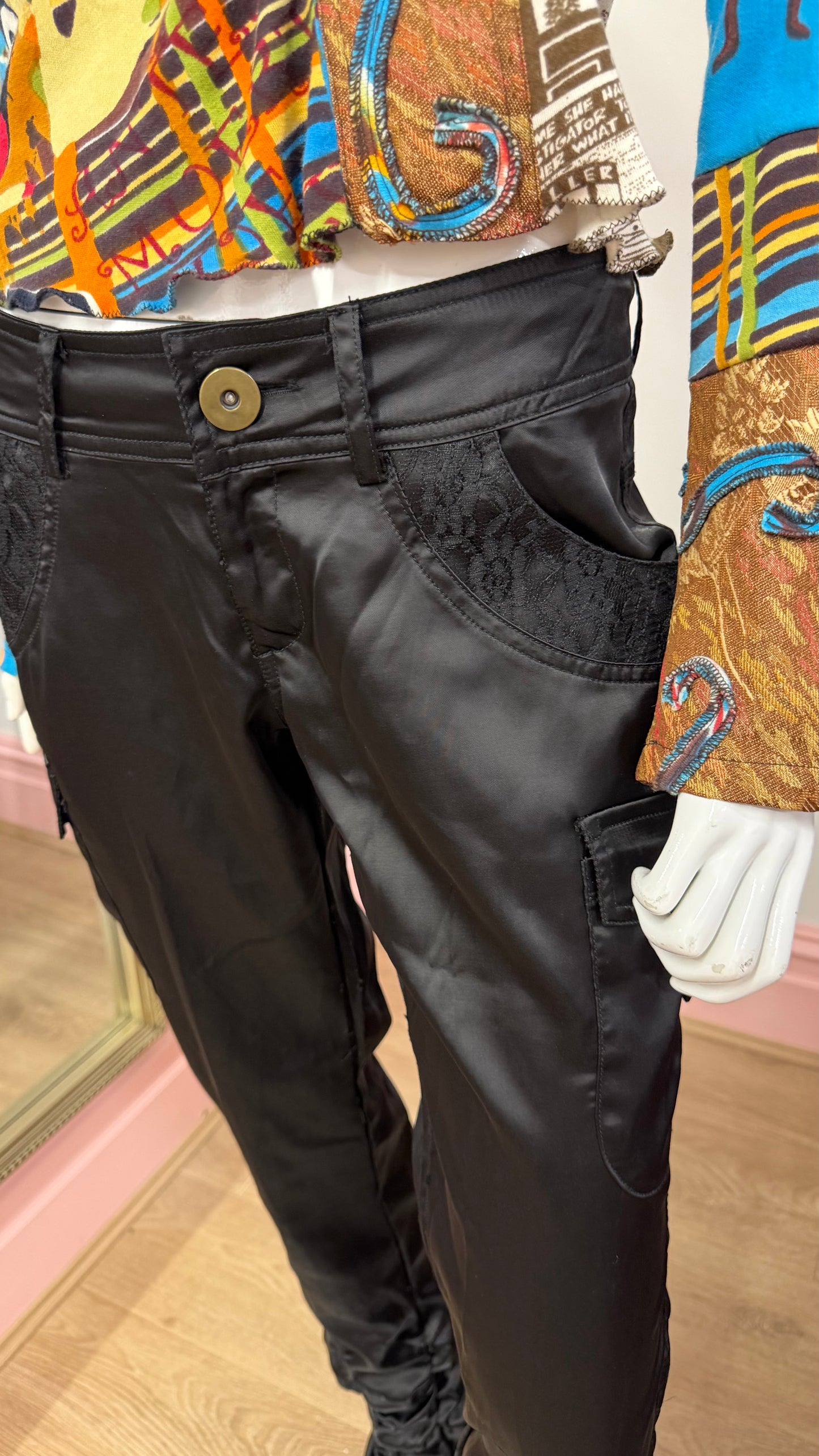 157 black satin trousers