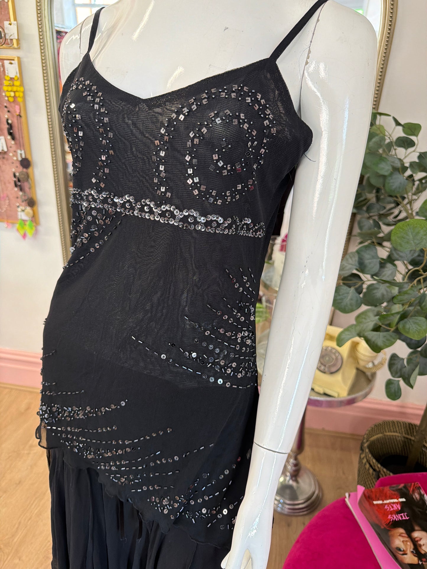 393 Sequin black cami top