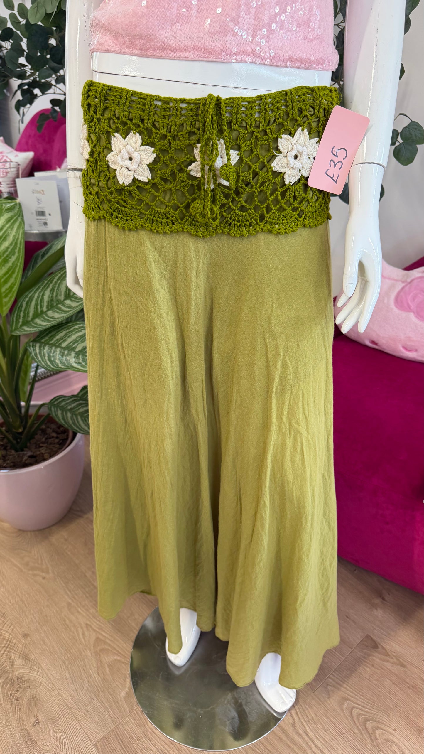 384 Green crochet skirt
