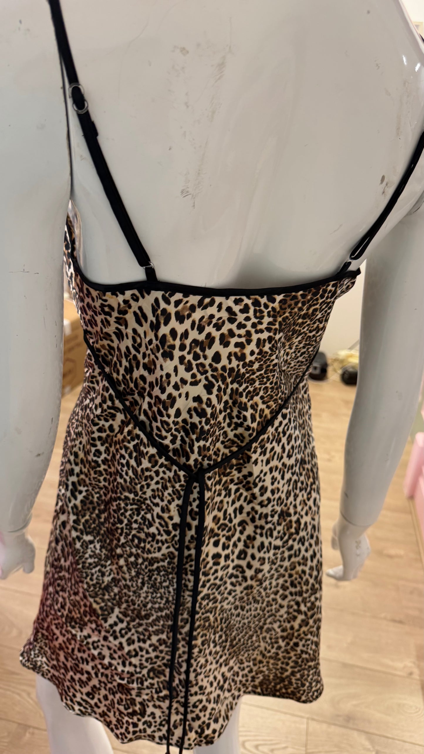 220 Leopard print satin slip dress