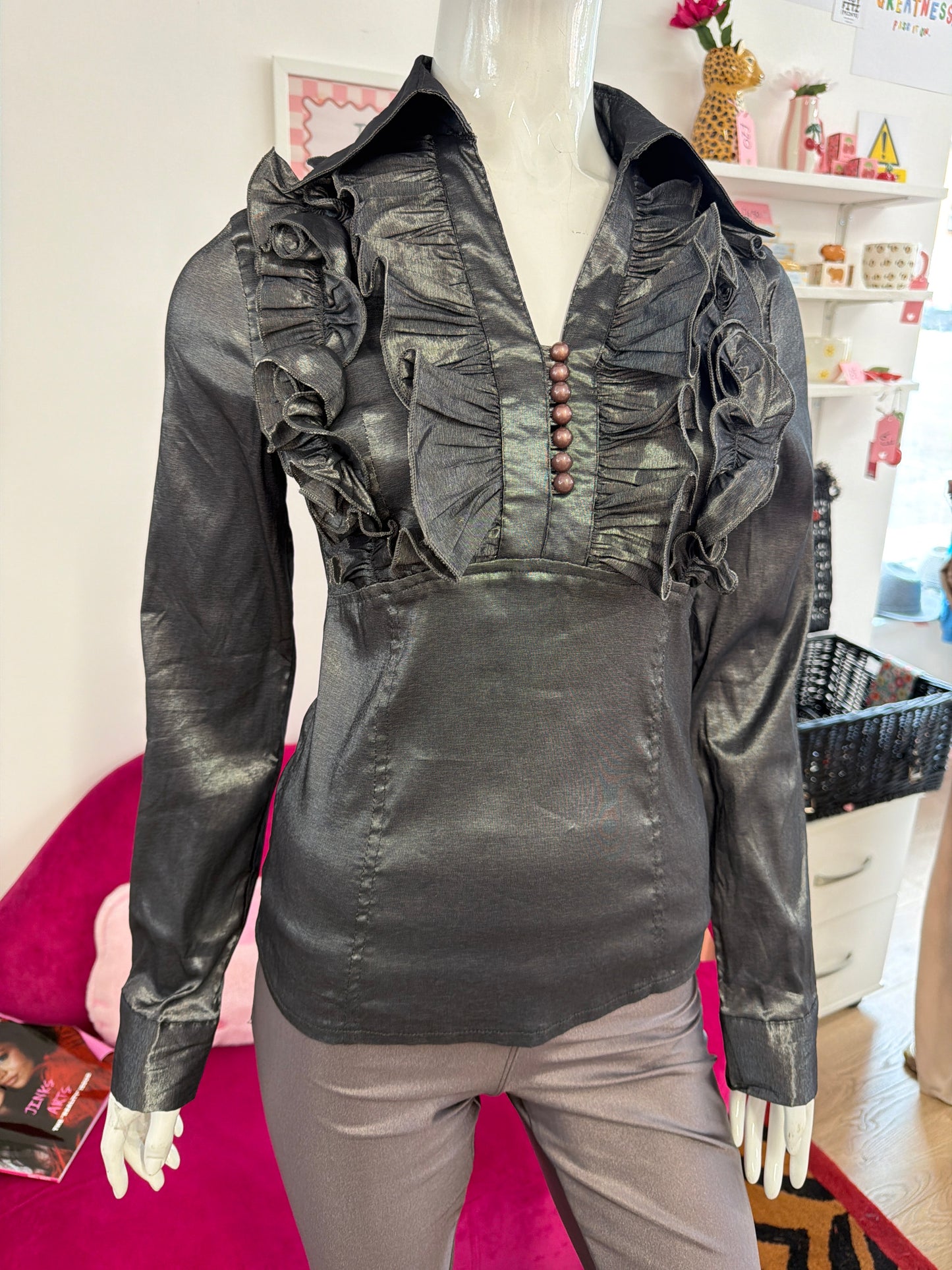 601 Silver metallic ruched top Size S/M