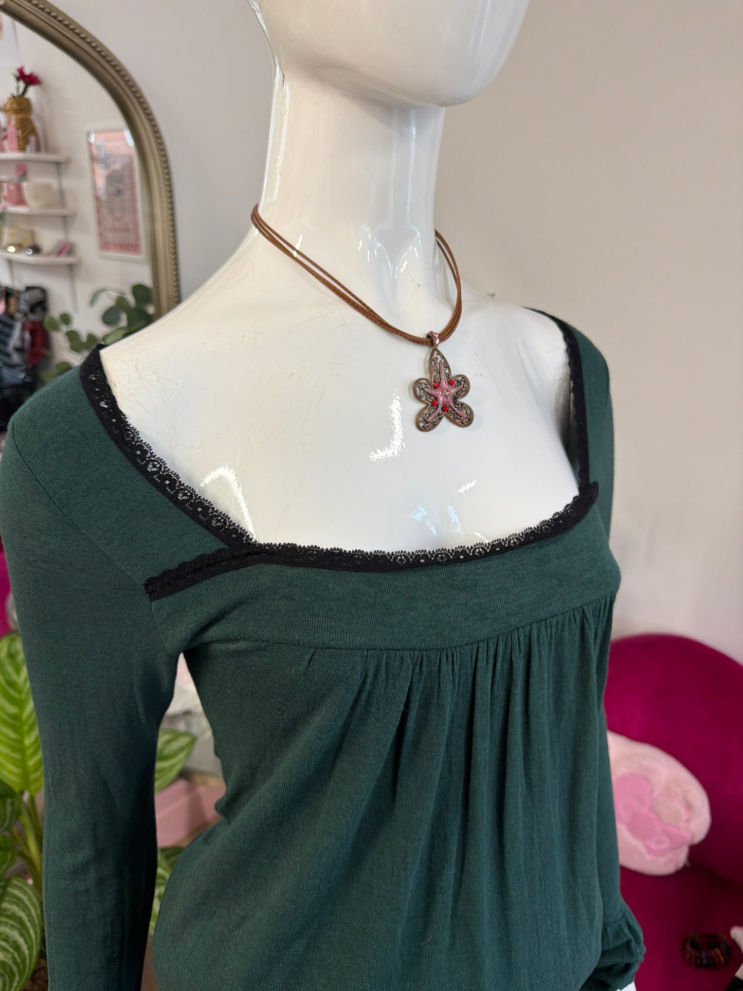 459 Green square neck top