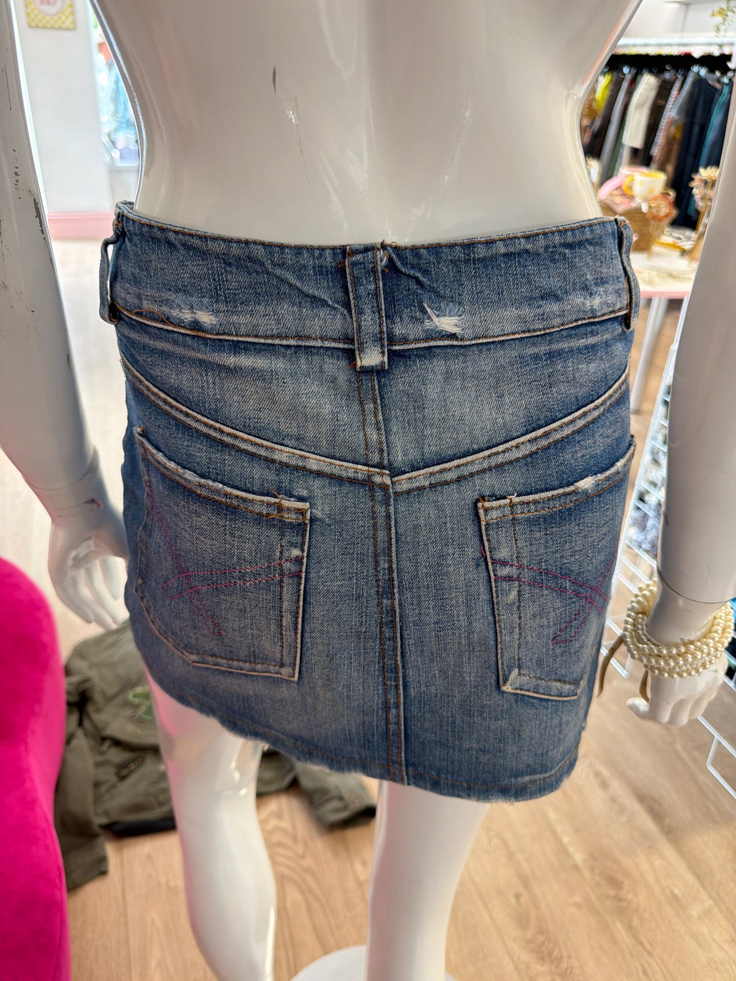 532 Denim mini skirt with diamantés on
