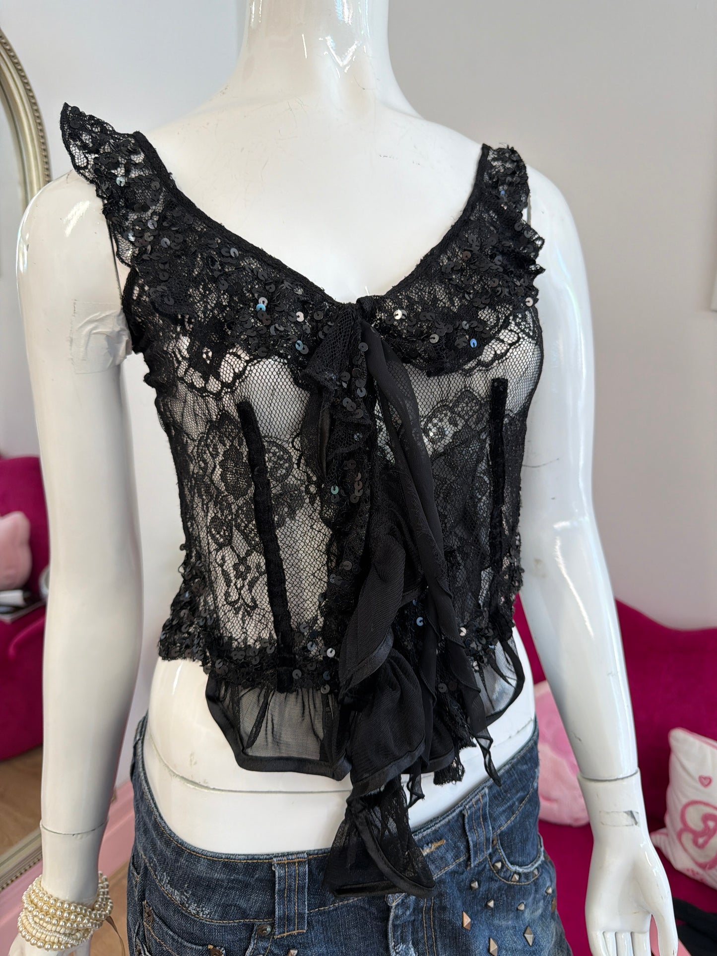 560 Black sequin net top
