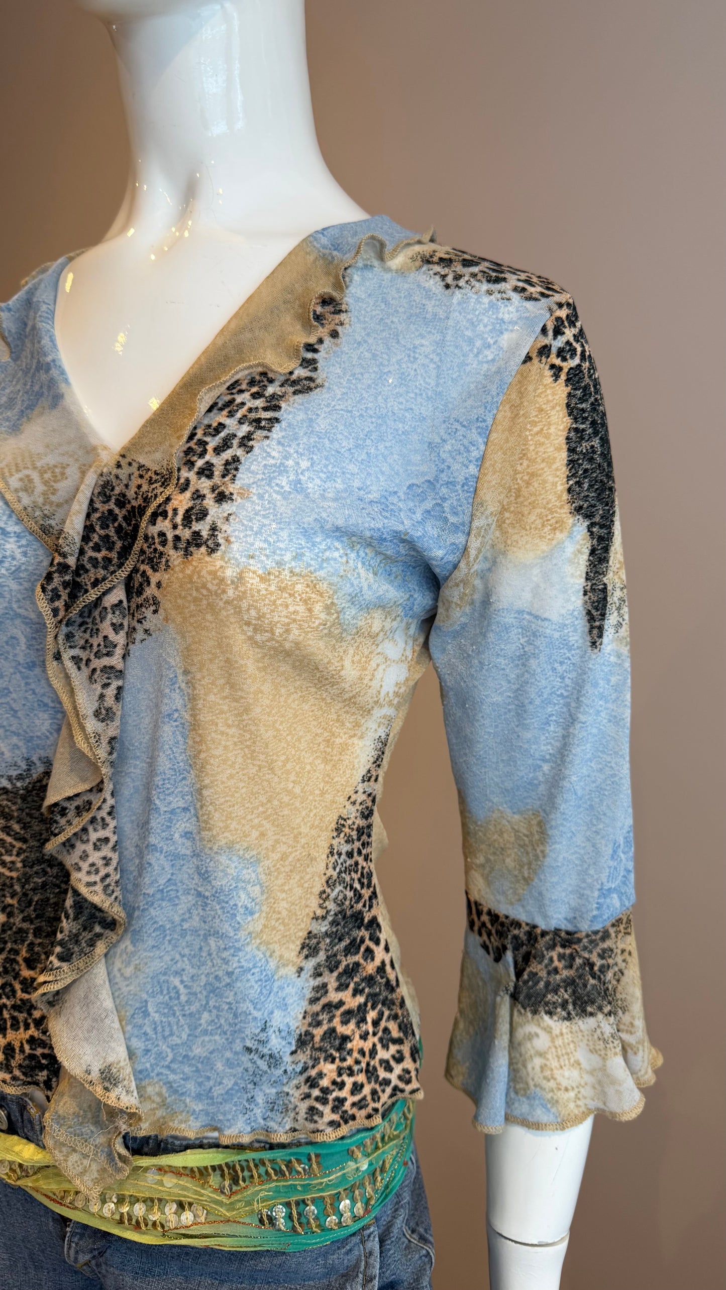 7 Beige & Blue Top