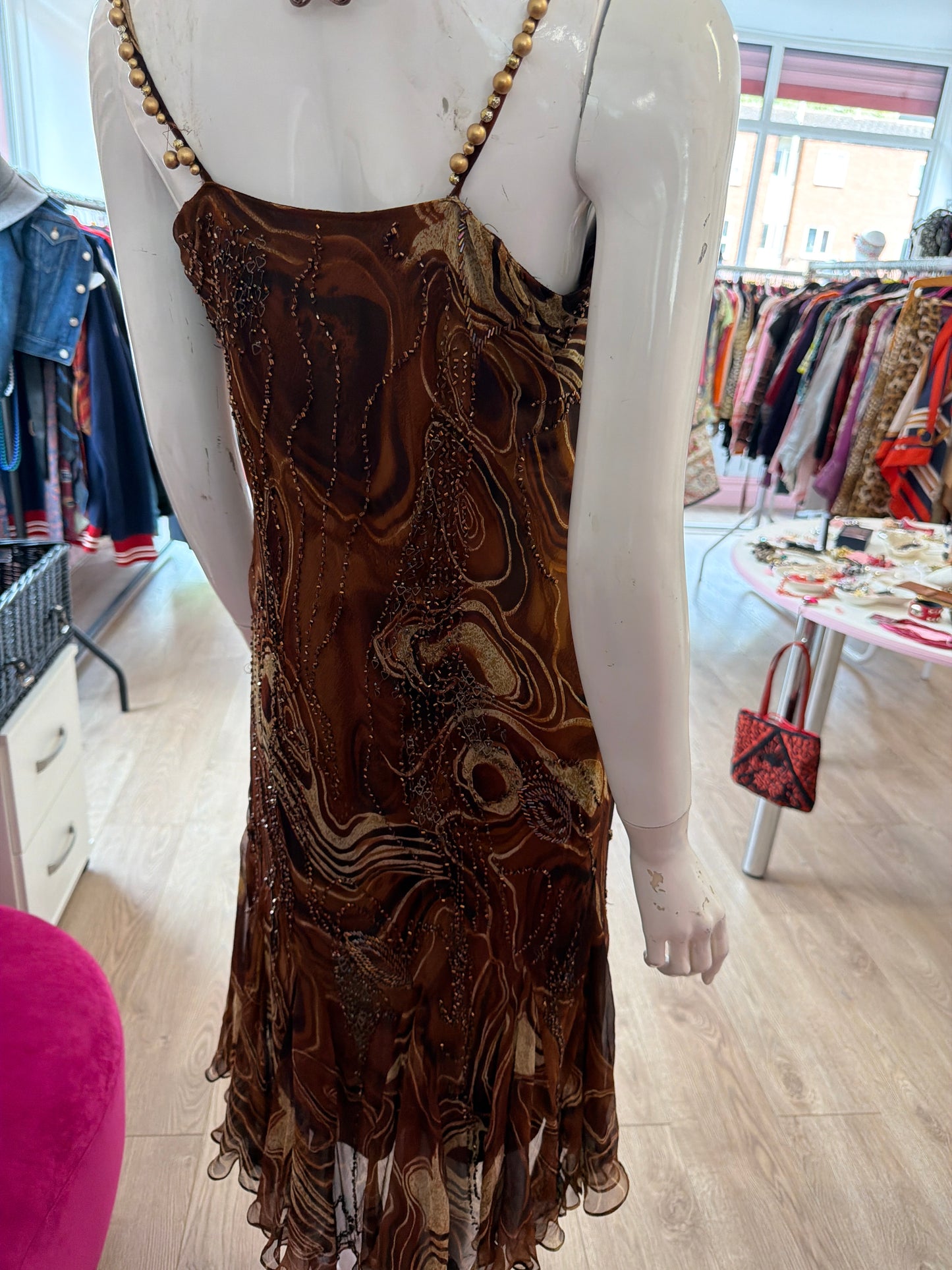 486 Brown dress with embellishments