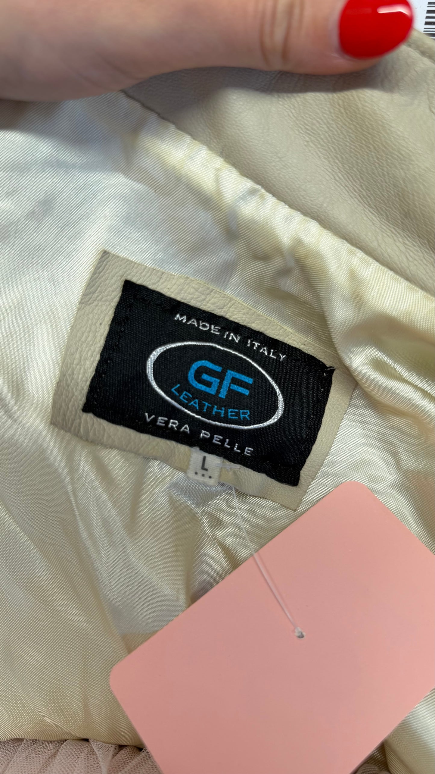 335 beige leather jacket with side ties