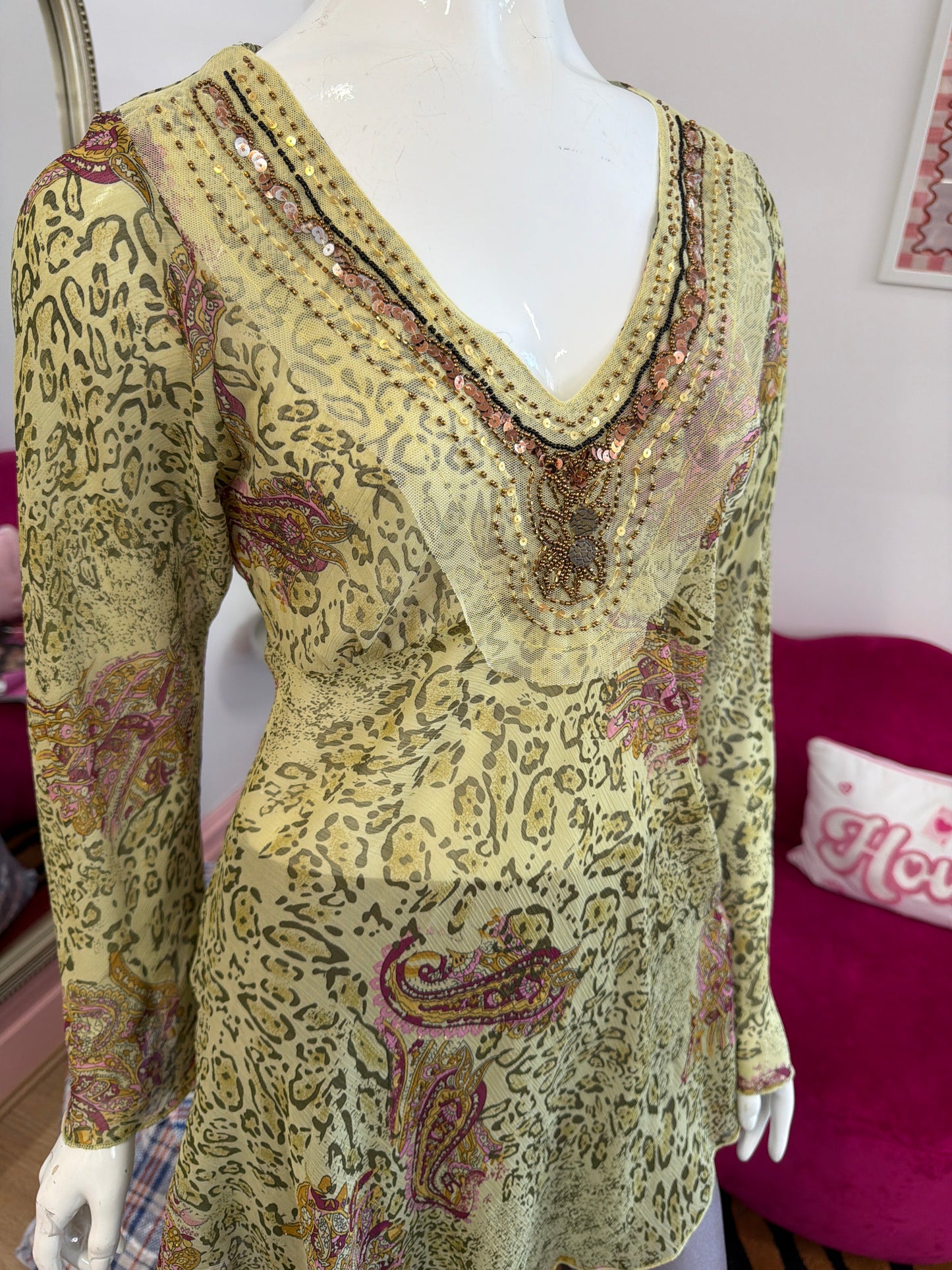 605 Green Paisley sheer shirt