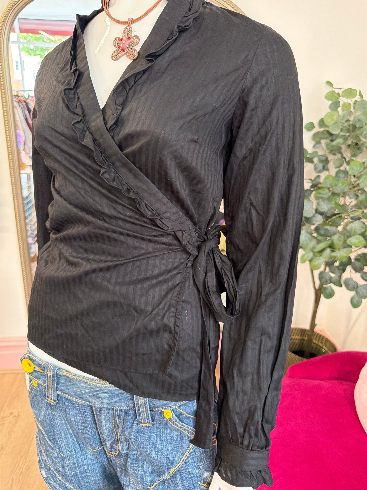 483 Massimo Dutti Black wrap shirt