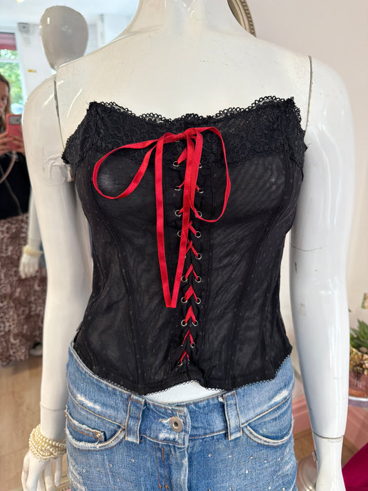 527 Black corset top with red lace
