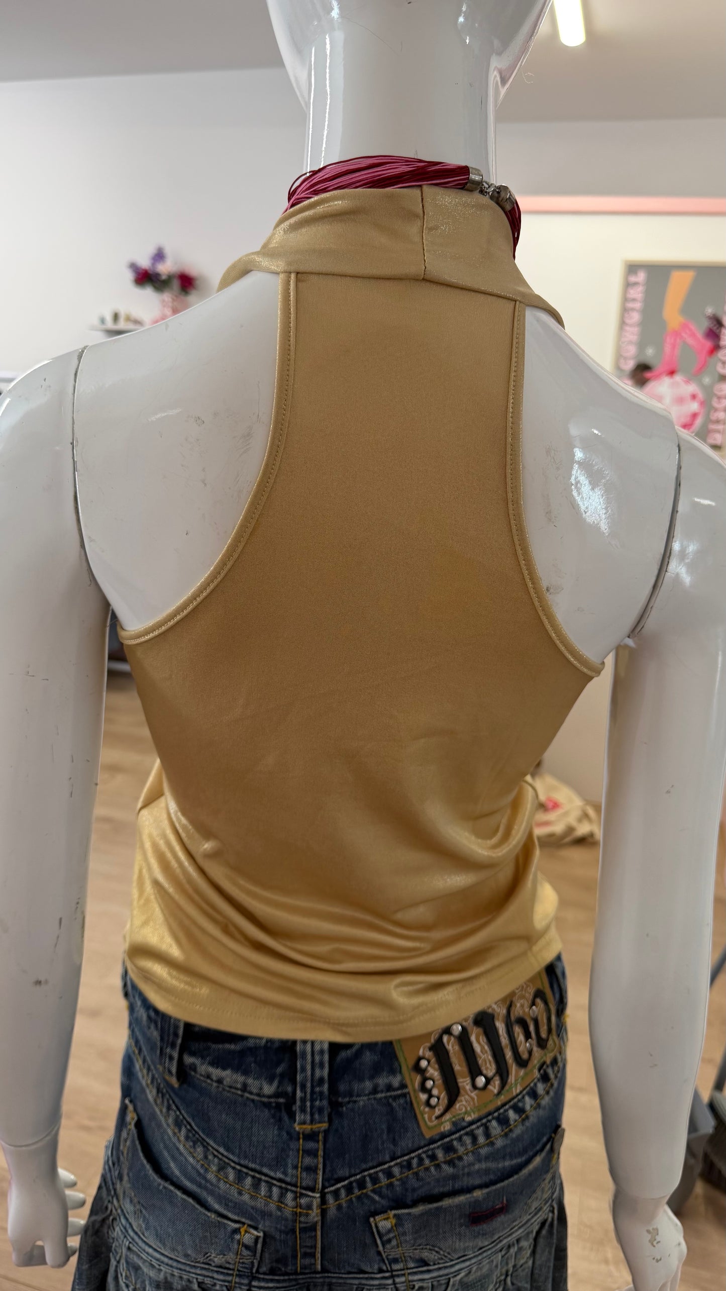 75 gold halter neck