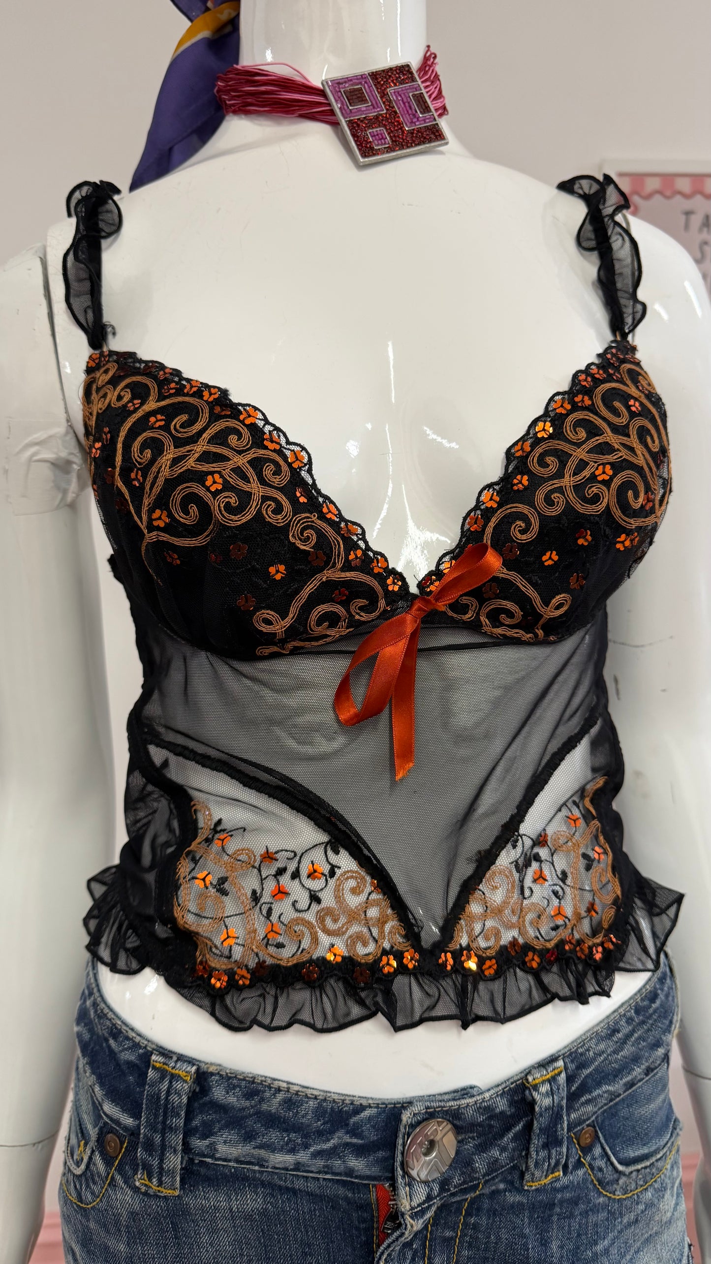 50 Black Orange cami corset