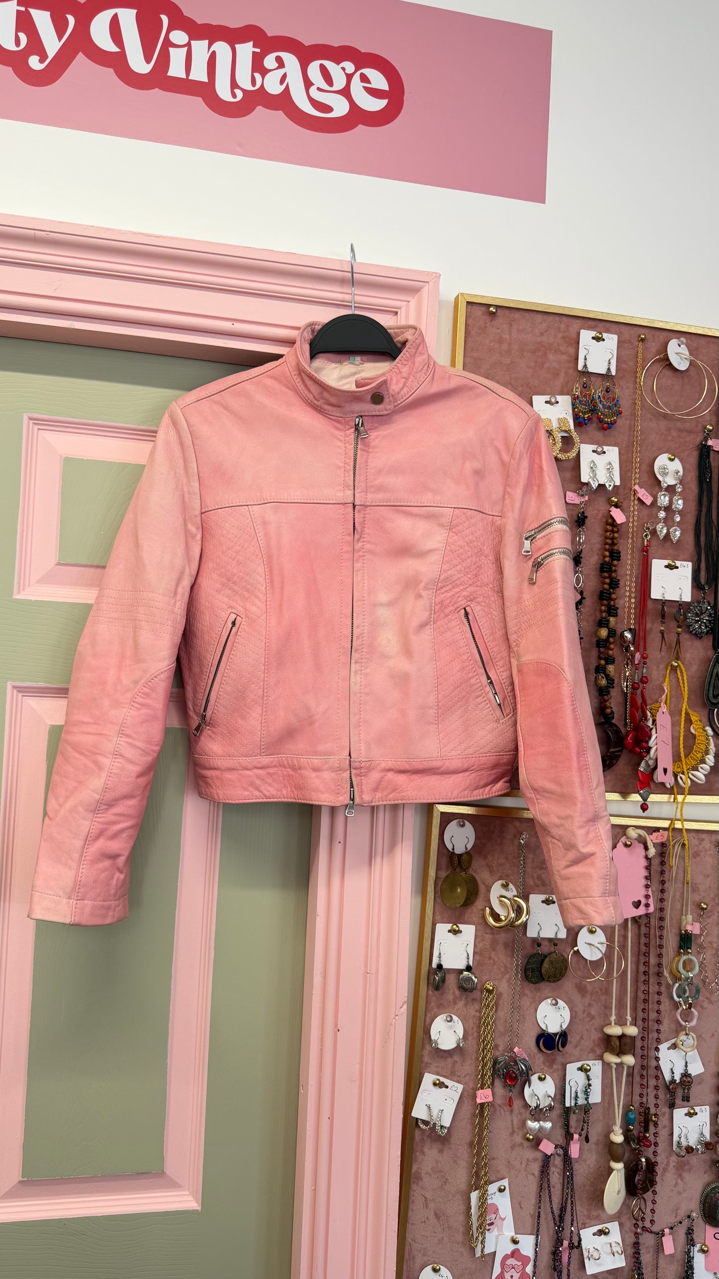 657 Pink soft leather jacket Size Uk 8/10