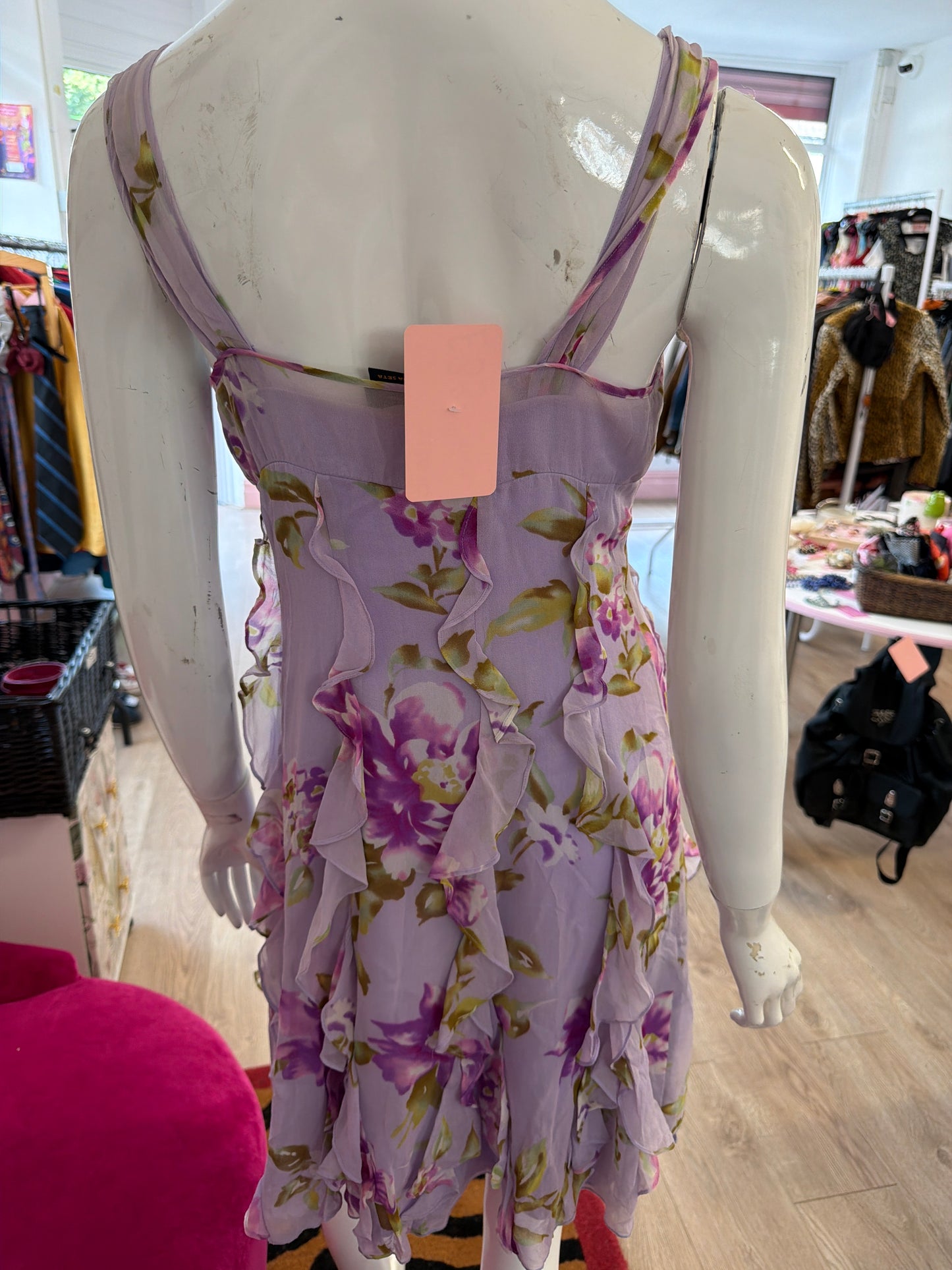 653 Lilac 100% silk floral dress Size 8/10