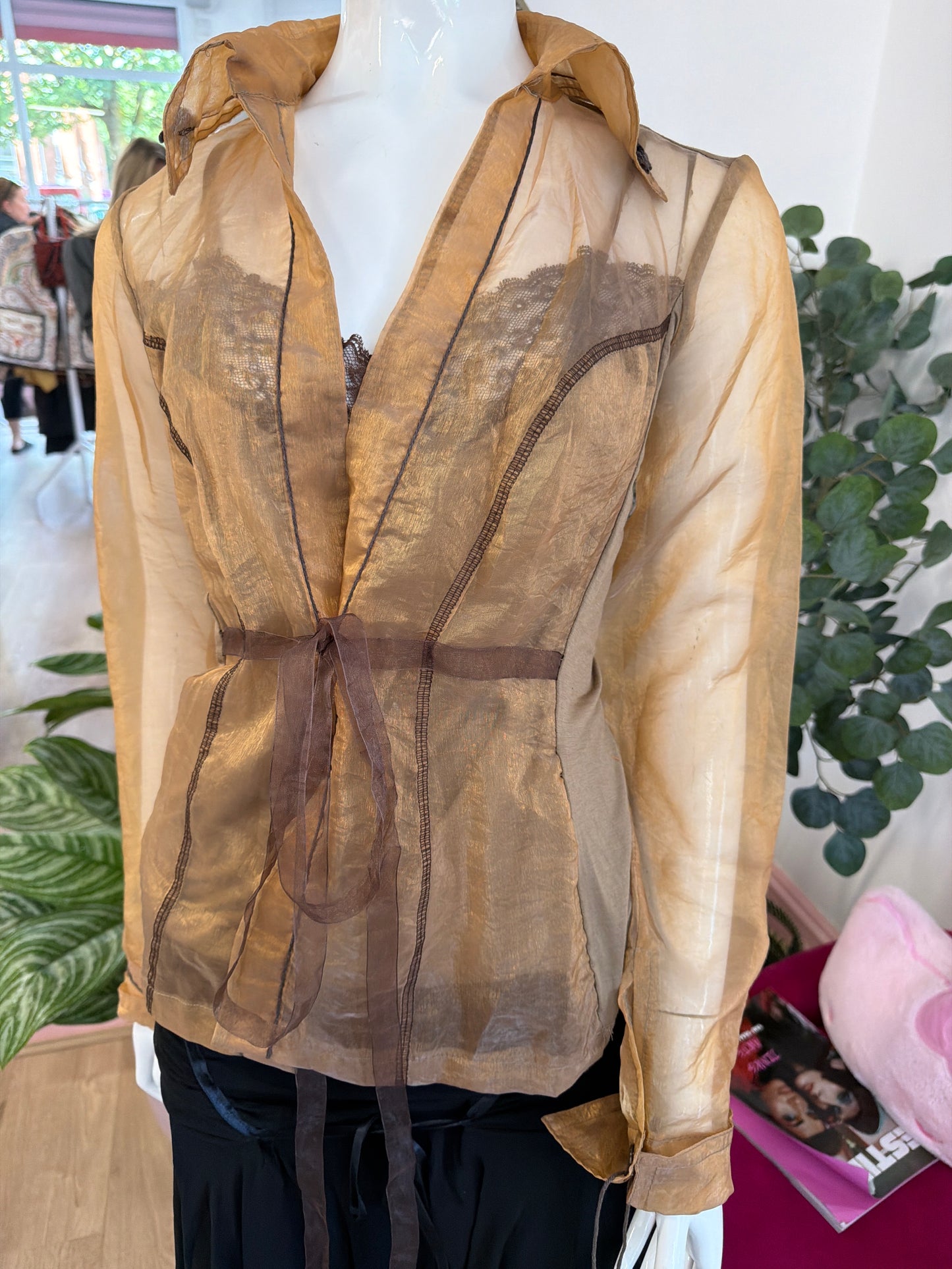 394 Satin shirt with cami top attached