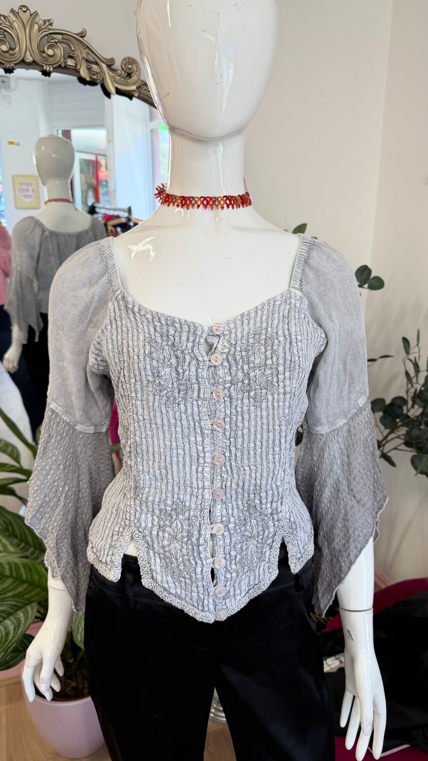 380 Grey button up shirt free size
