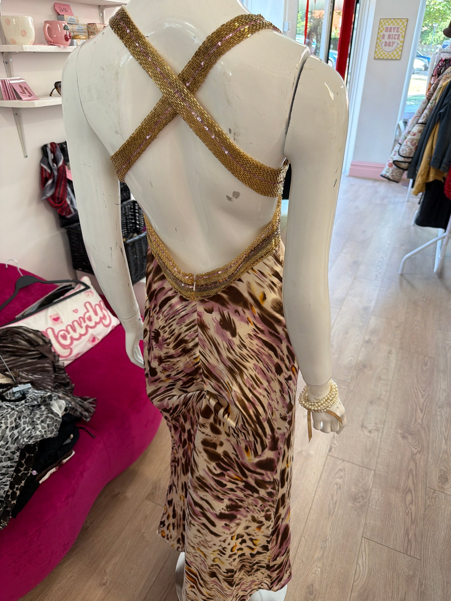 518 printed evening dress with embellishments