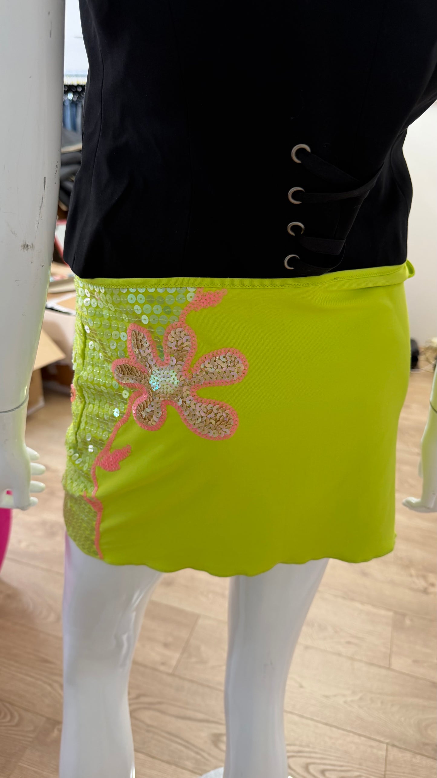 205 gold sequin mini skirt side tie