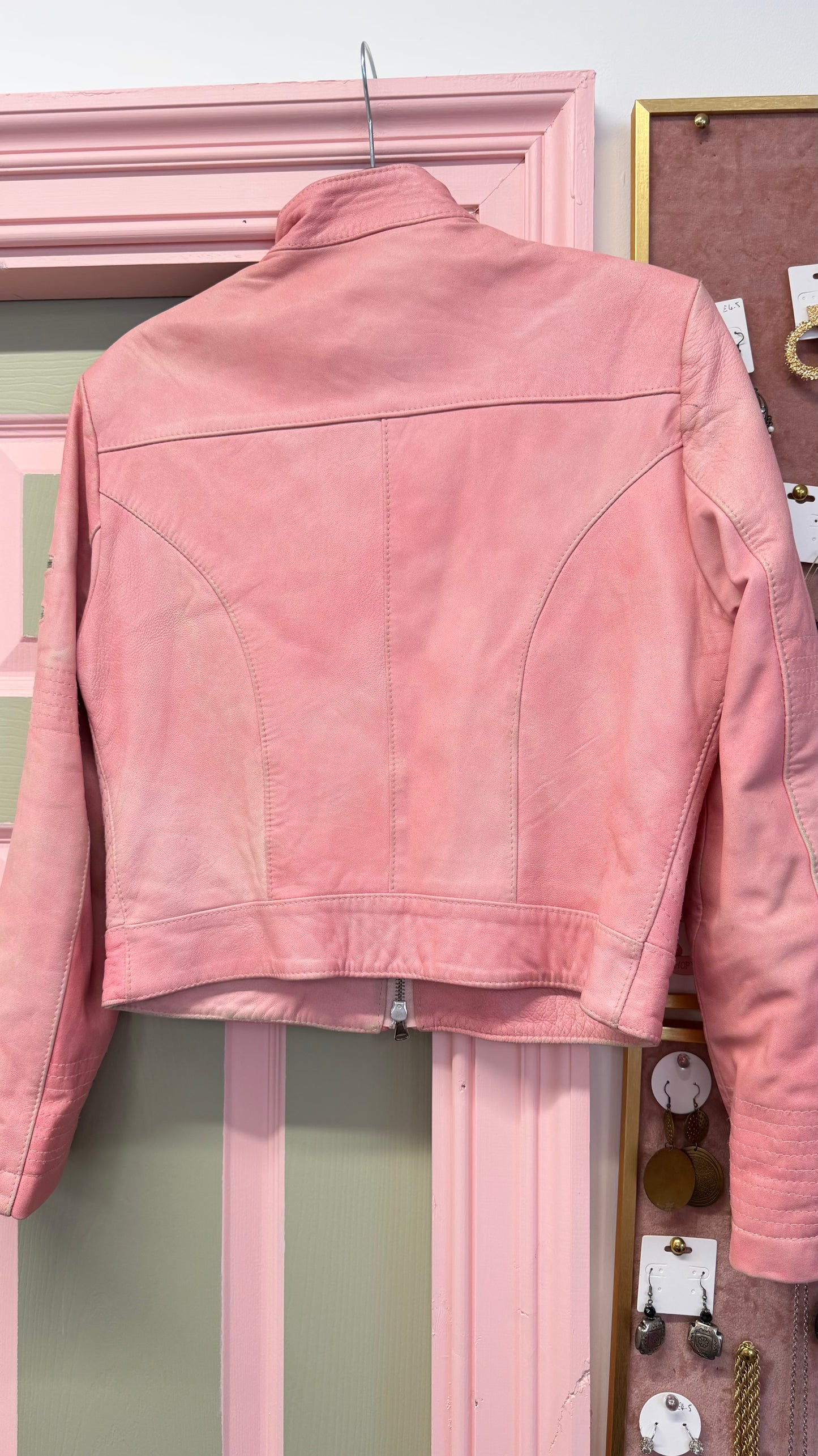 657 Pink soft leather jacket Size Uk 8/10