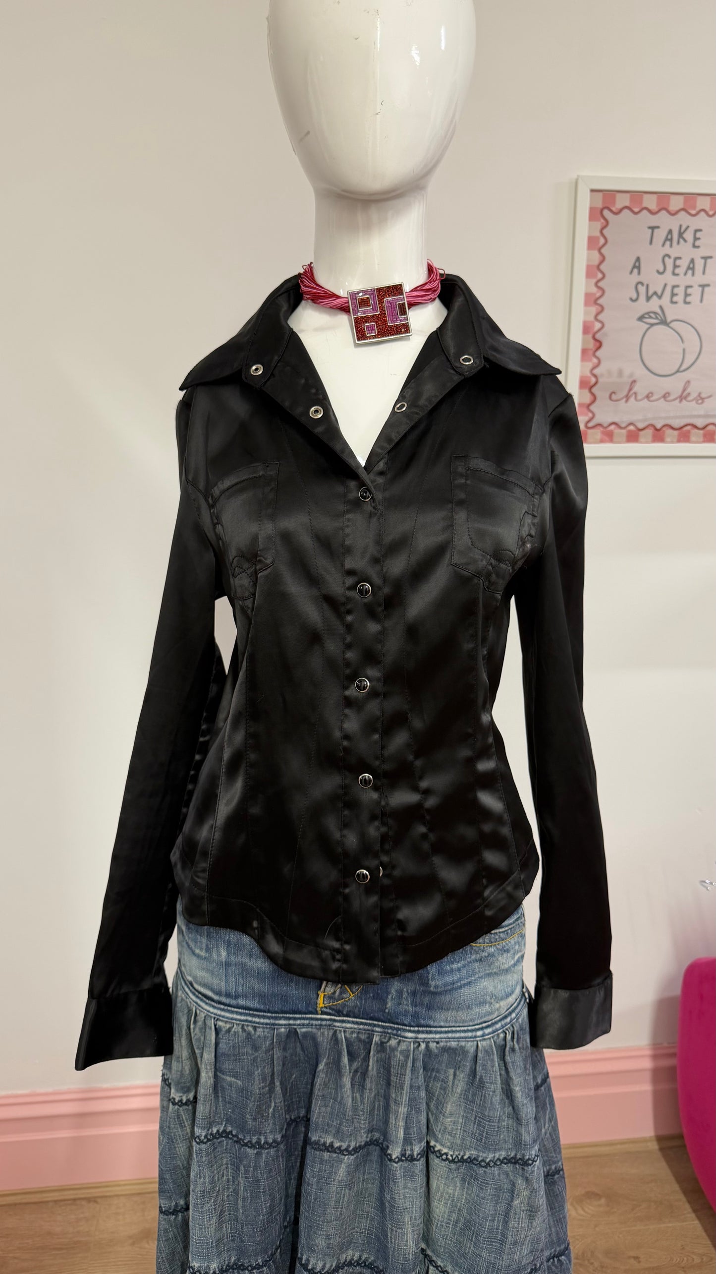 130 Black satin shirt