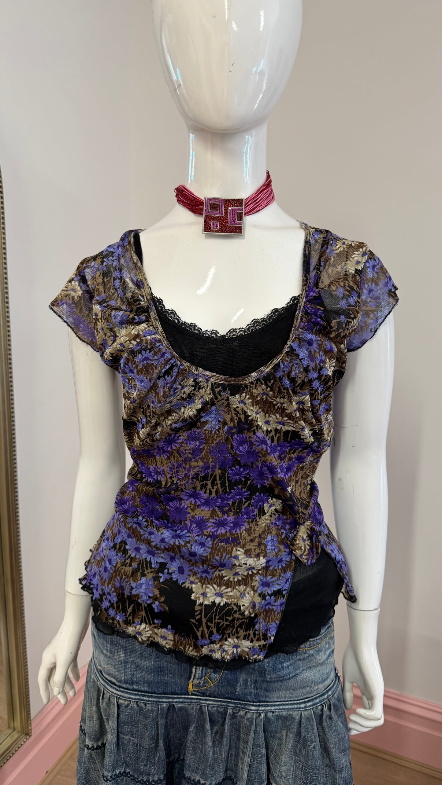 66 floral mesh top