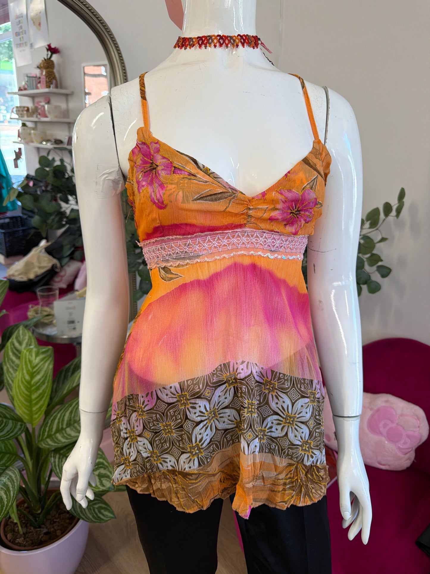 369 Orange floral cami top