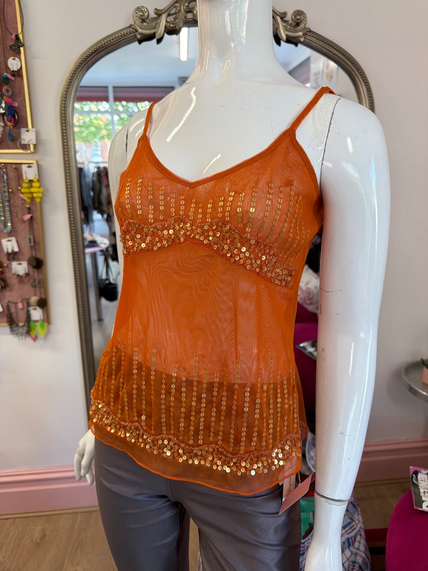 602 Orange sequin cami top Size Small