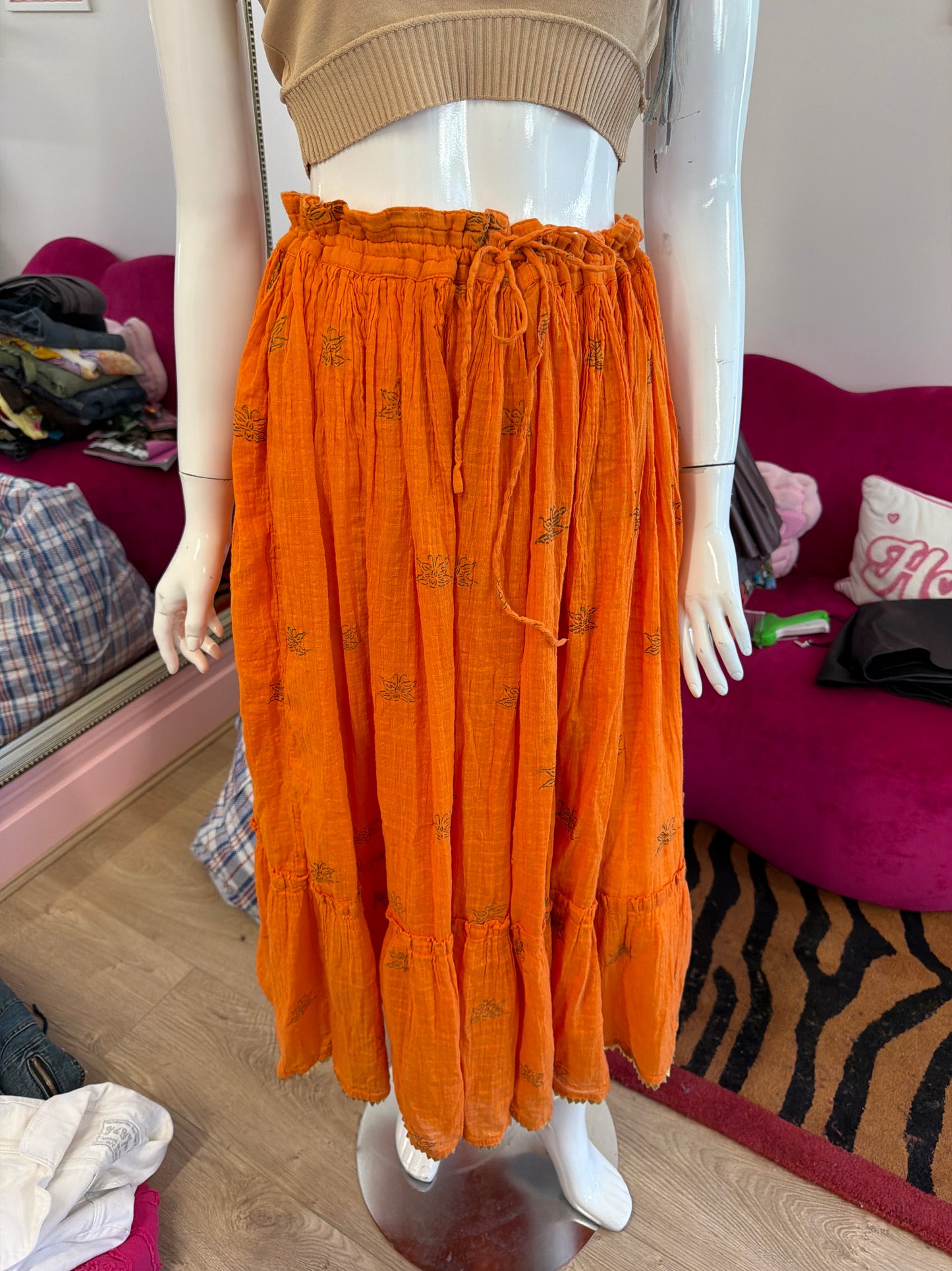 637 Orange skirt free size up to UK 24