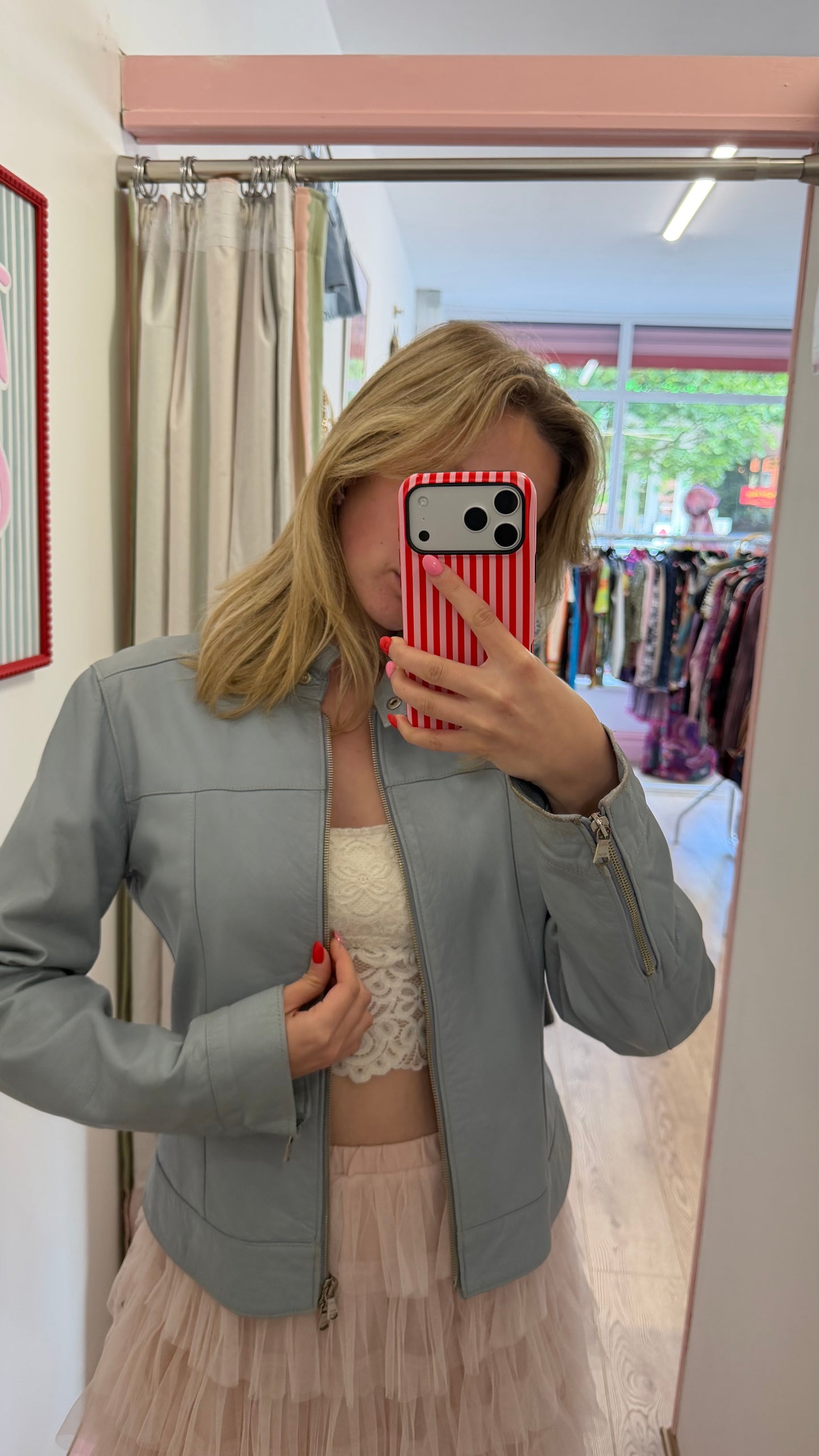 337 blue leather jacket