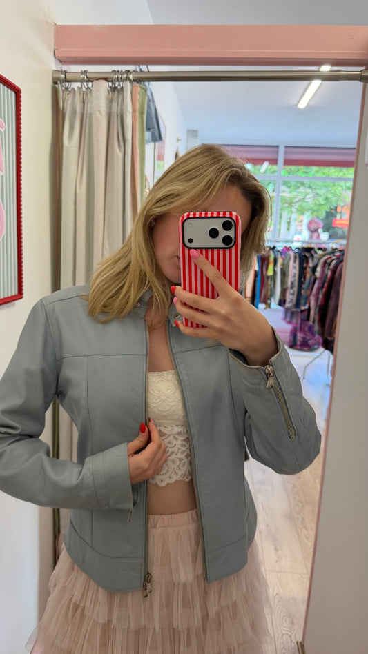 337 blue leather jacket