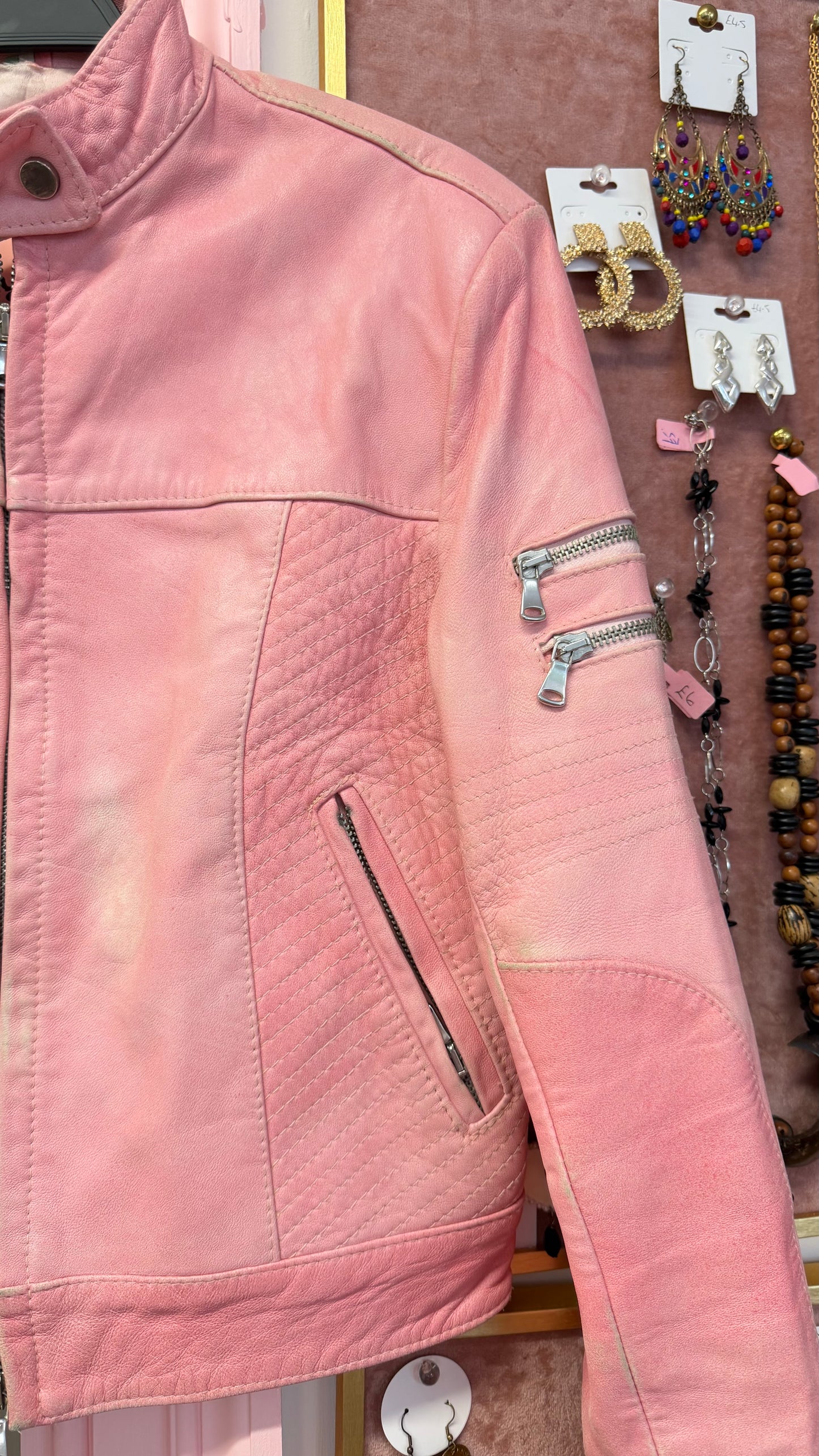 657 Pink soft leather jacket Size Uk 8/10
