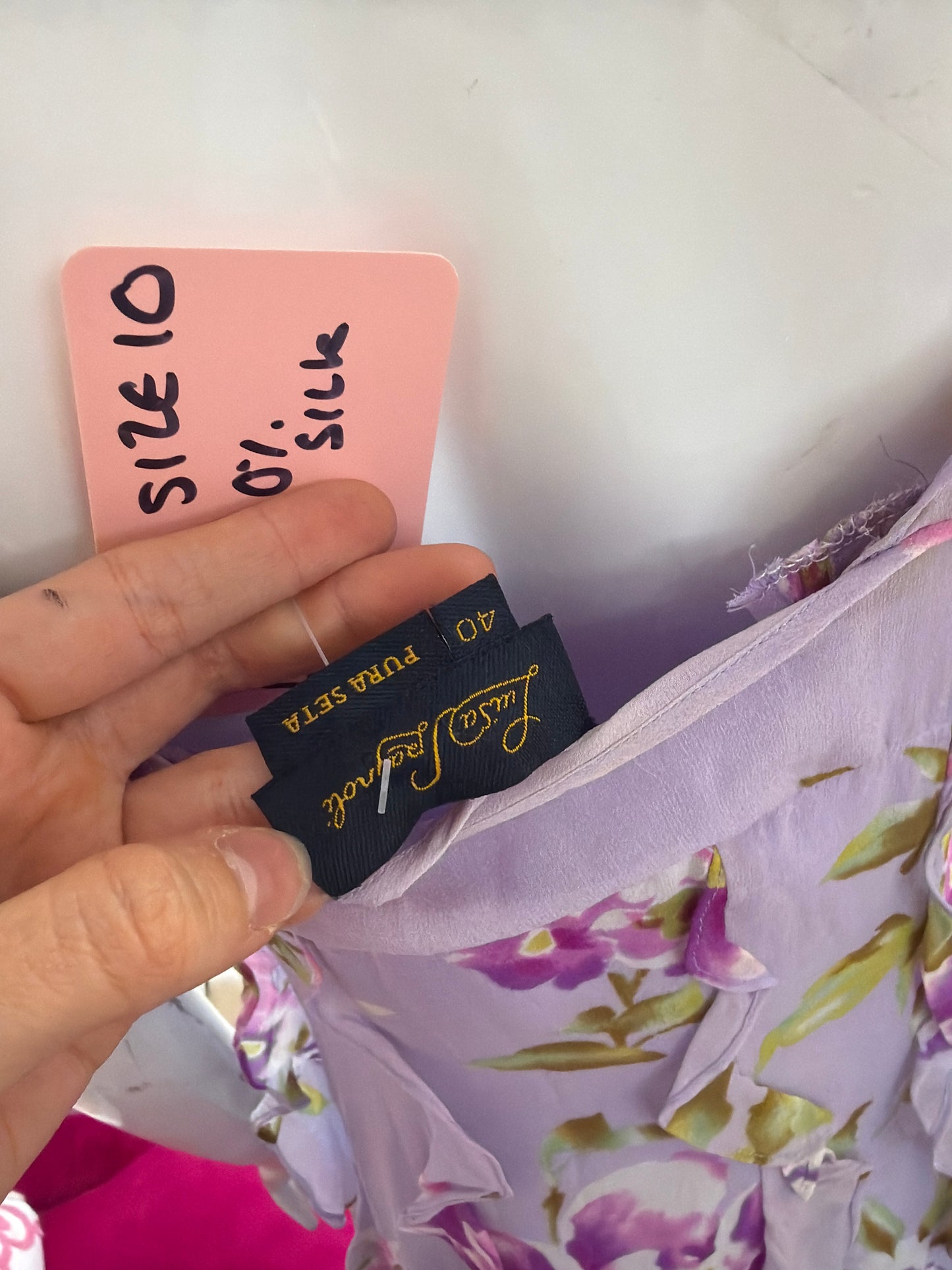 653 Lilac 100% silk floral dress Size 8/10