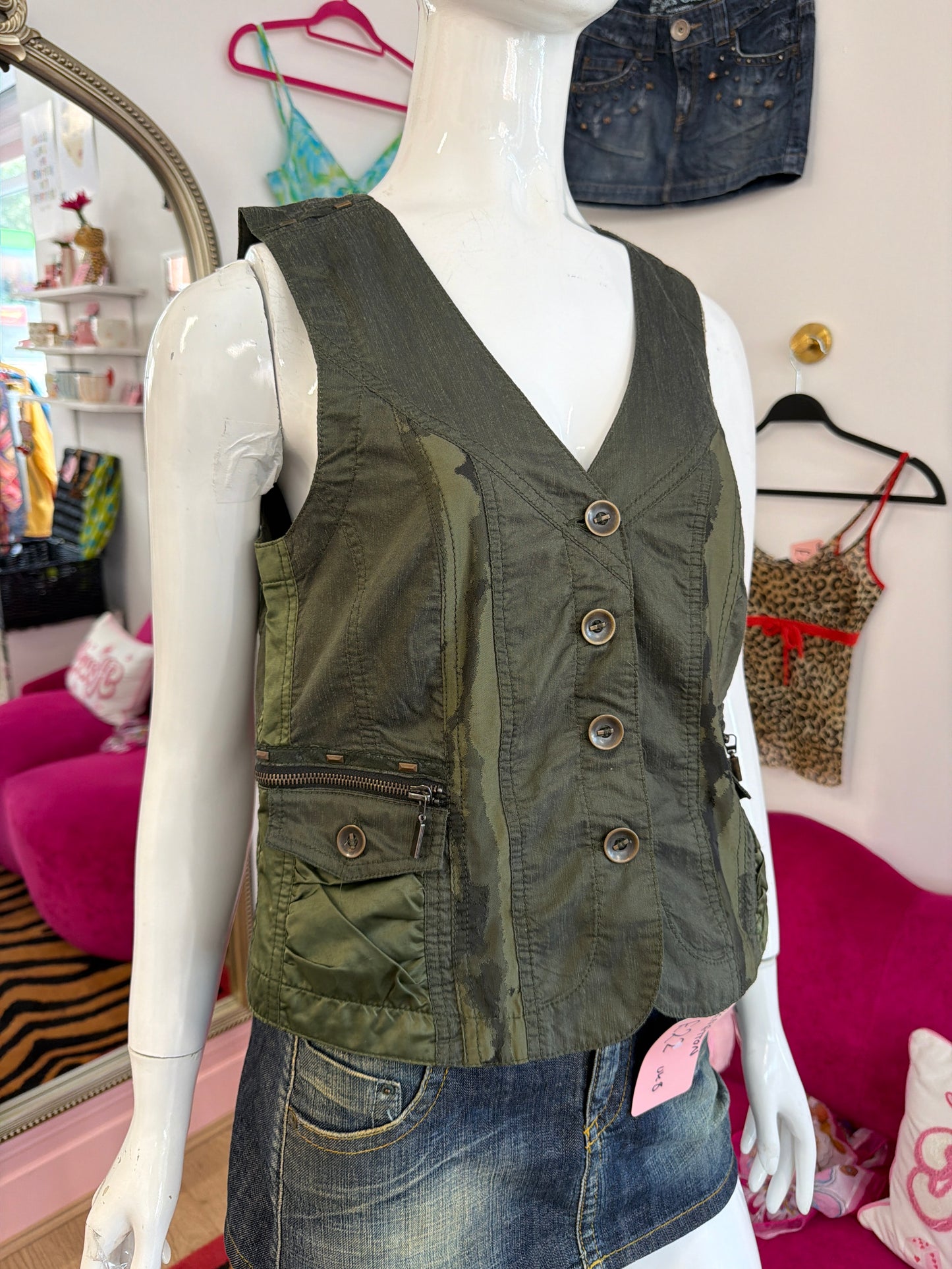 651 BIBA Camo waistcoat size Uk 10 fits oversized