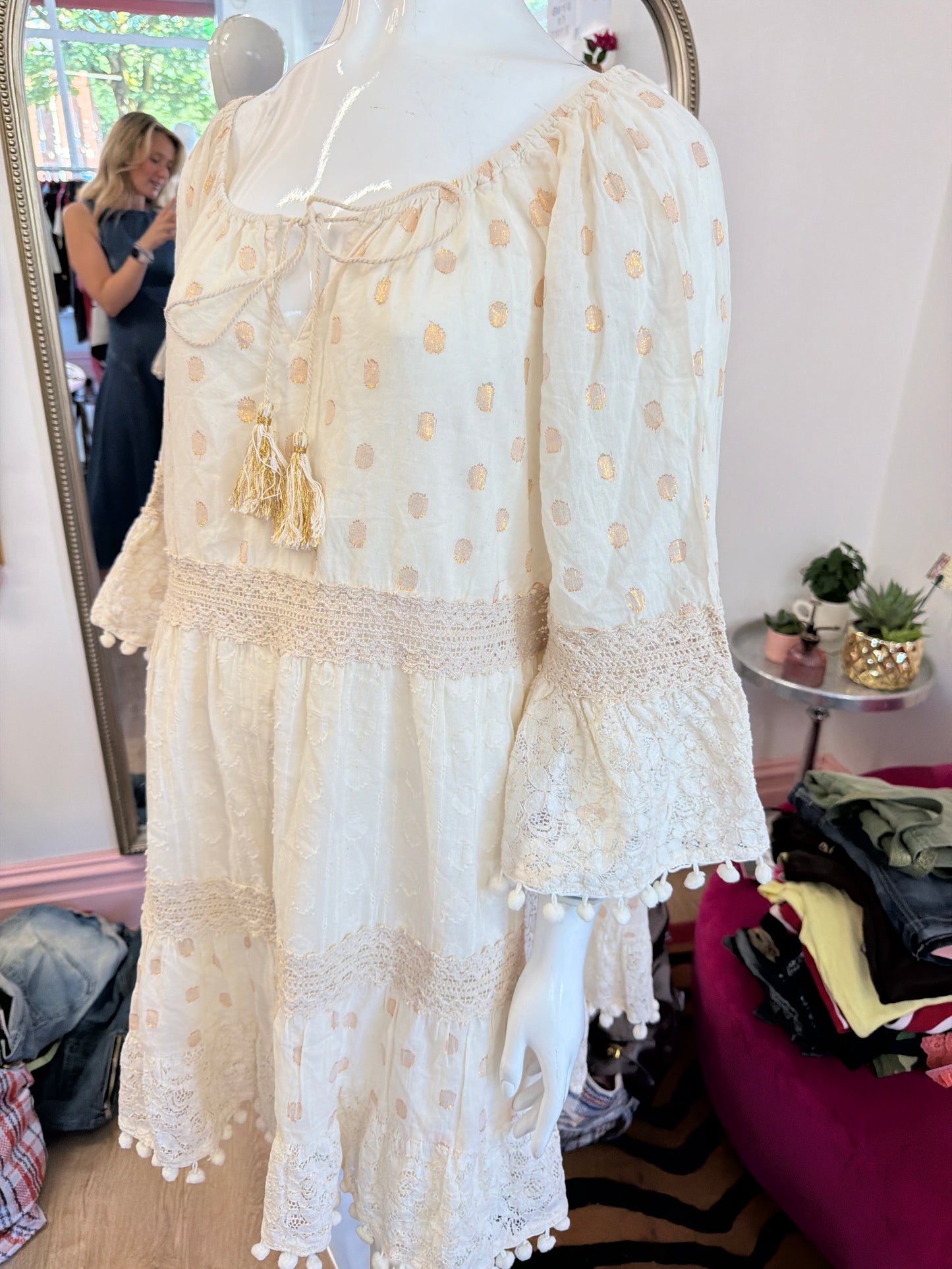 631 Cream boho dress Size XL