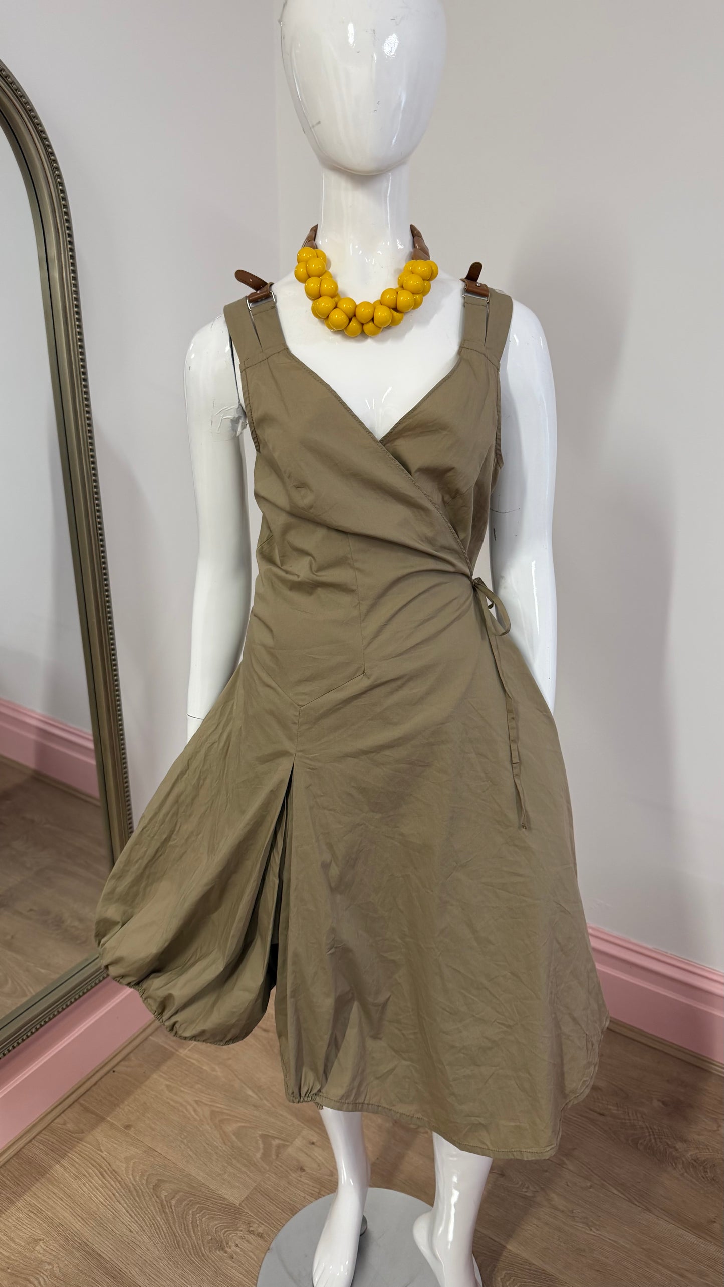 221 Beige strappy balloon dress