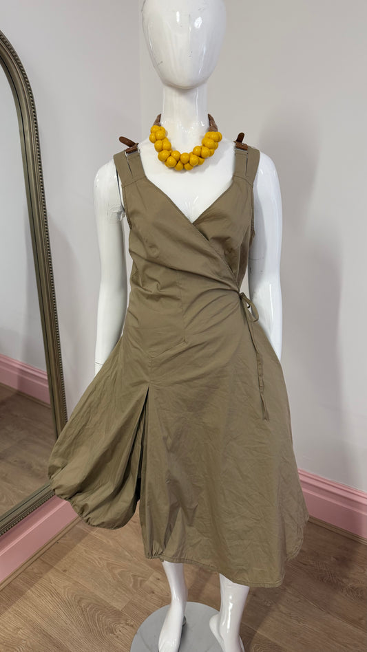 221 Beige strappy balloon dress